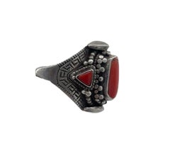 Tibetan Silver Ring with Coral, Adjustable
