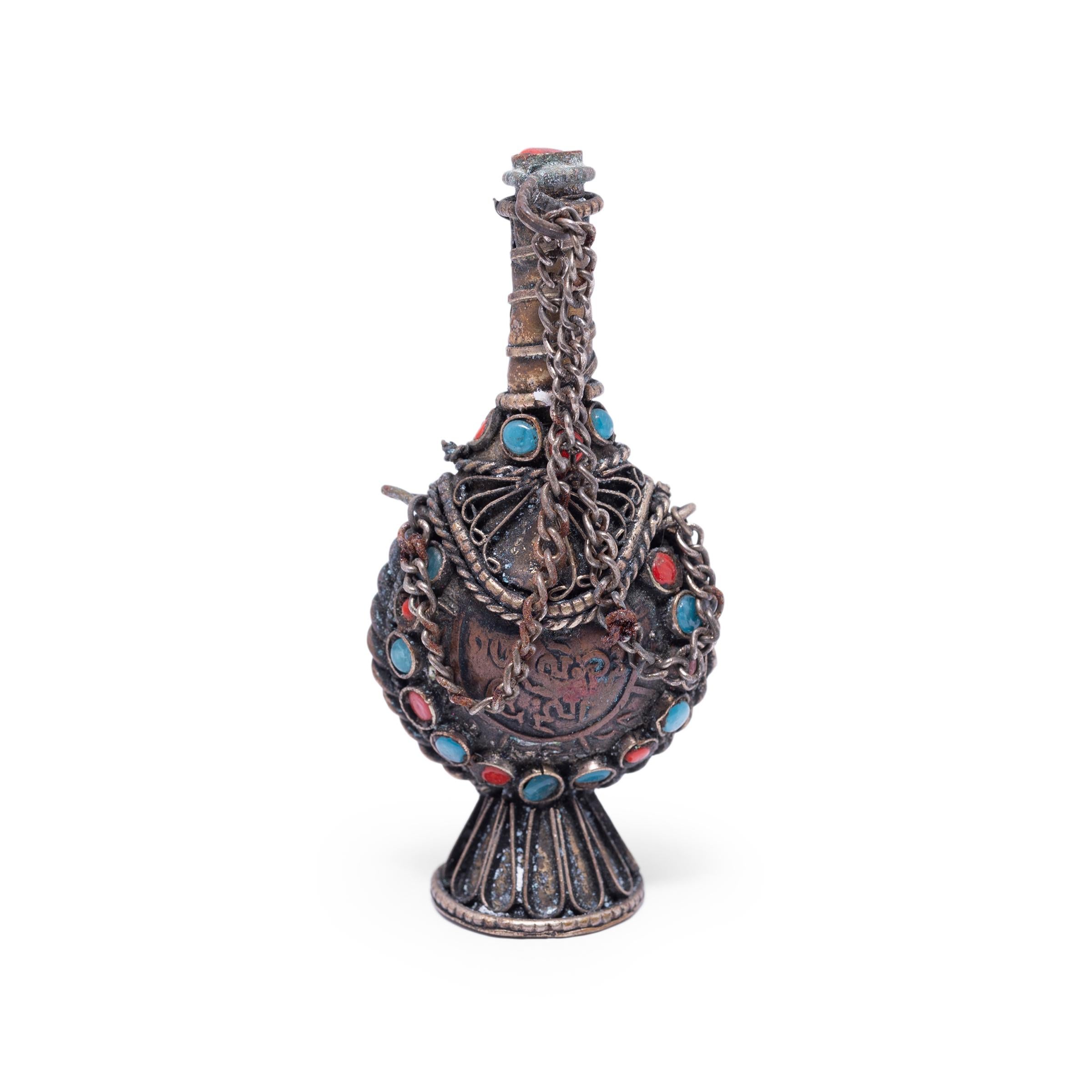 Qing Tibetan Silver Snuff Bottle, circa 1900 For Sale