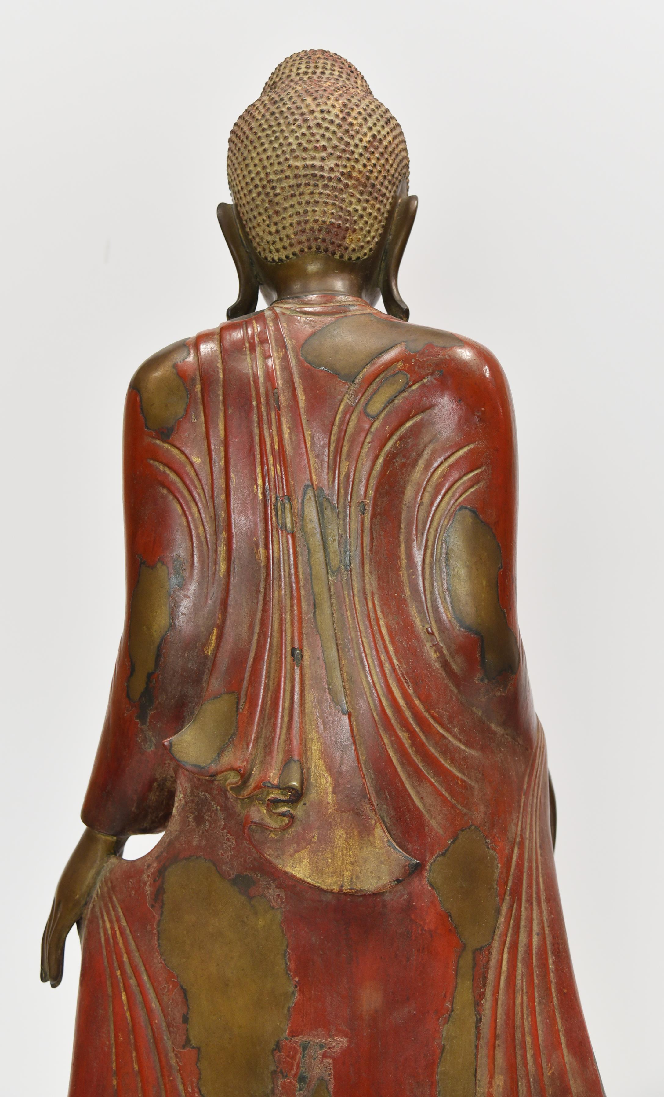 BURMESE STANDING FIGURE - Bronze/Gilt JEWELLED Inlaid Base In Good Condition For Sale In Hawthorne, CA
