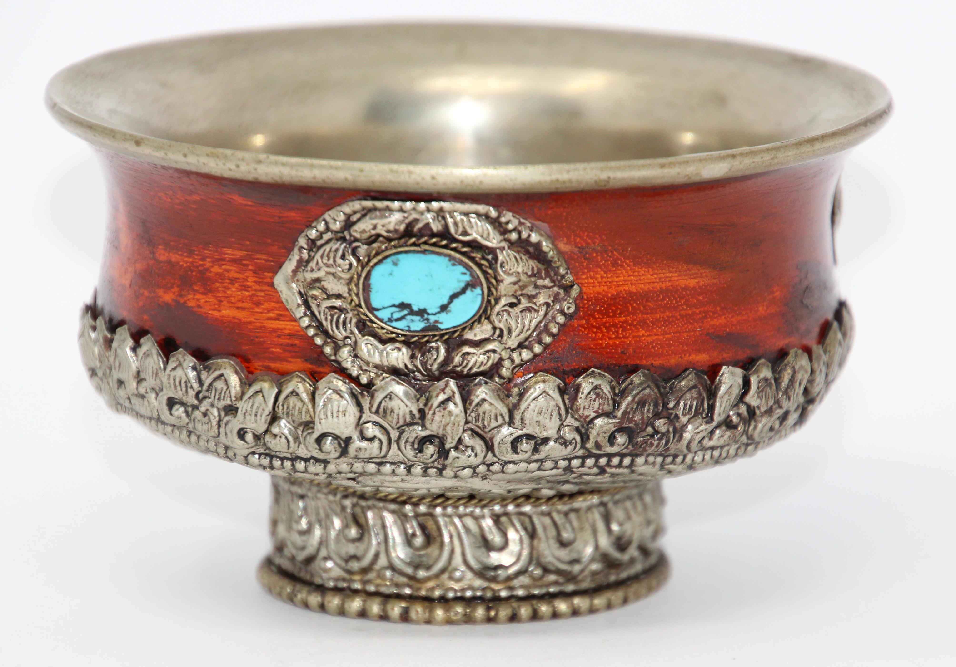 Indian Tibetan Style Metal Ceremonial Offering Bowl