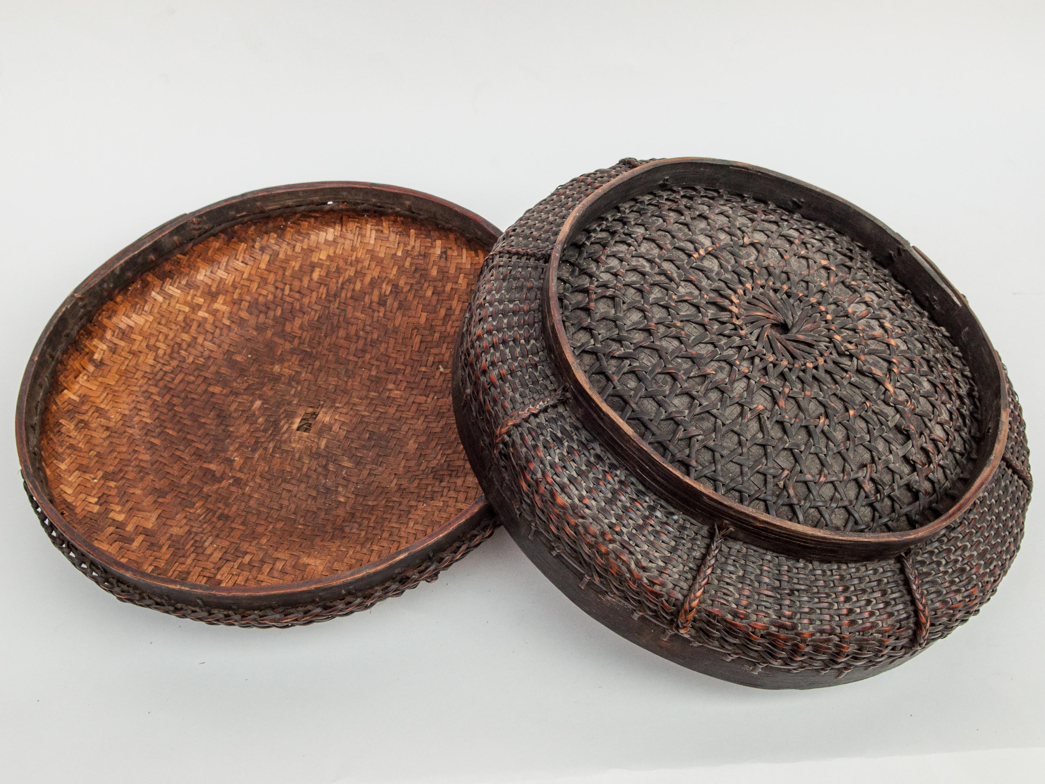 Tibetan Style Tribal Food Basket with Lid from Tibet or Bhutan, Mid-20th Century 8