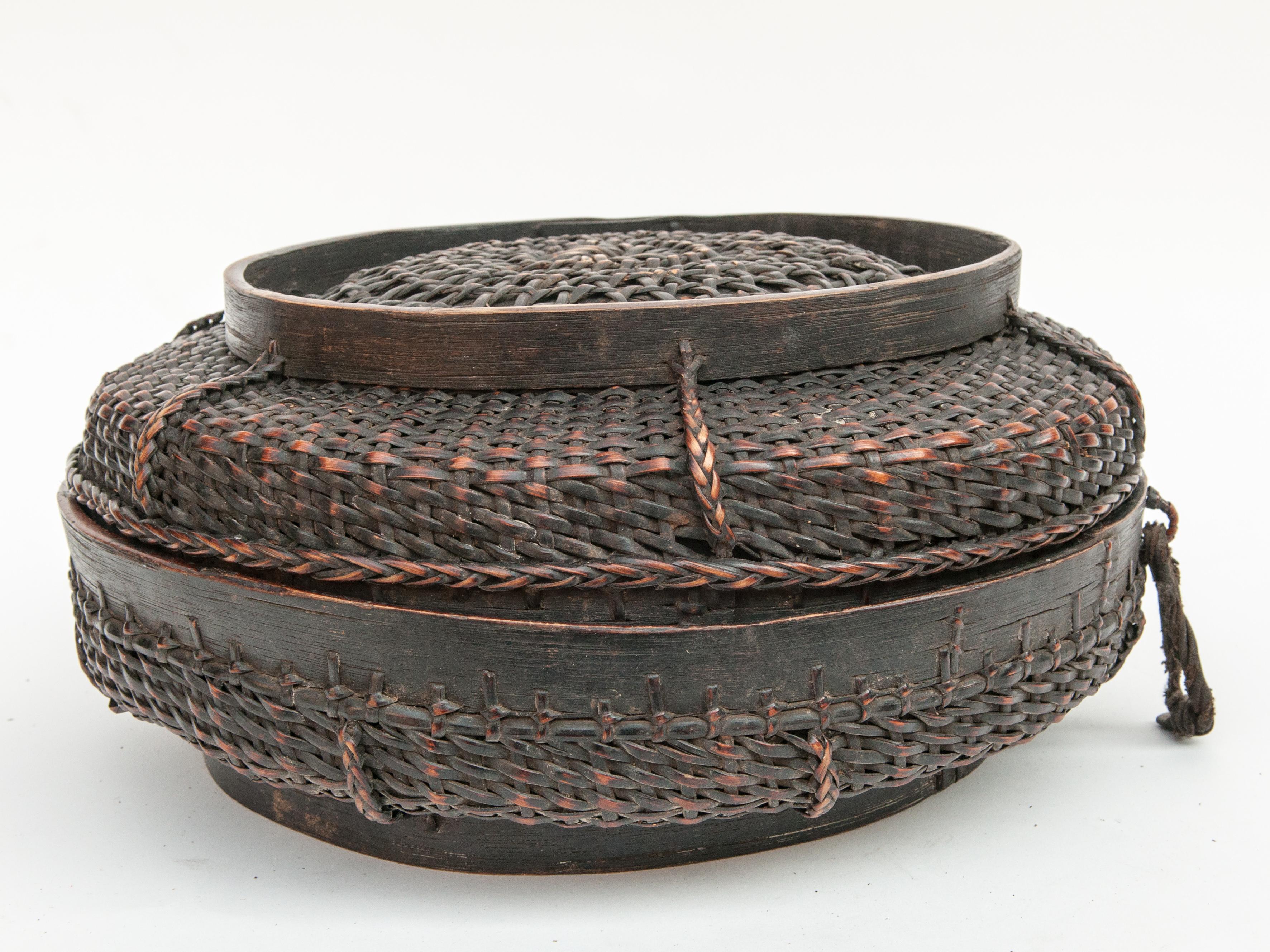 Tibetan Style Tribal Food Basket with Lid from Tibet or Bhutan, Mid-20th Century 11