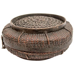 Tibetan Style Tribal Food Basket with Lid from Tibet or Bhutan, Mid-20th Century