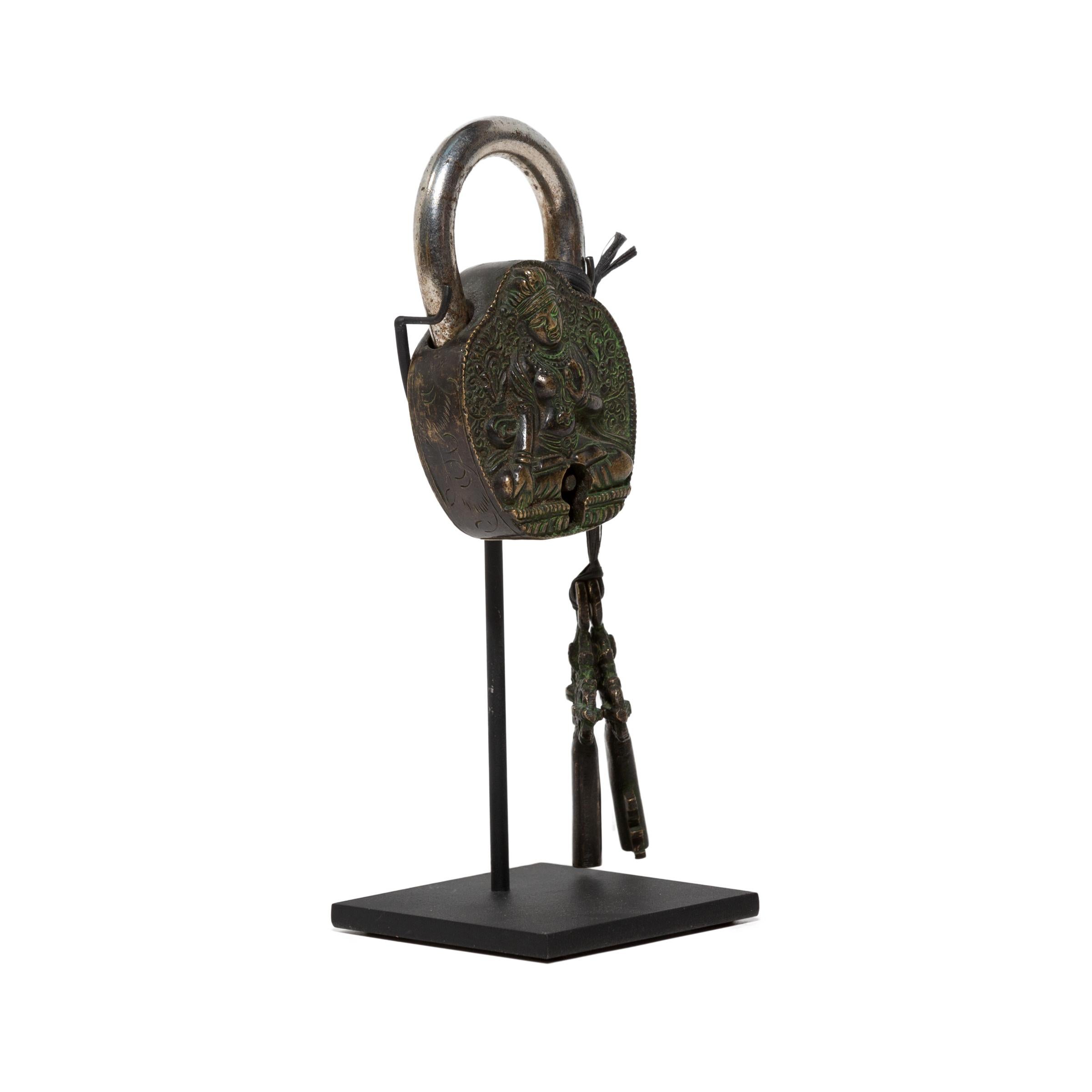 Brass Tibetan Tara Padlock with Dorje Keys