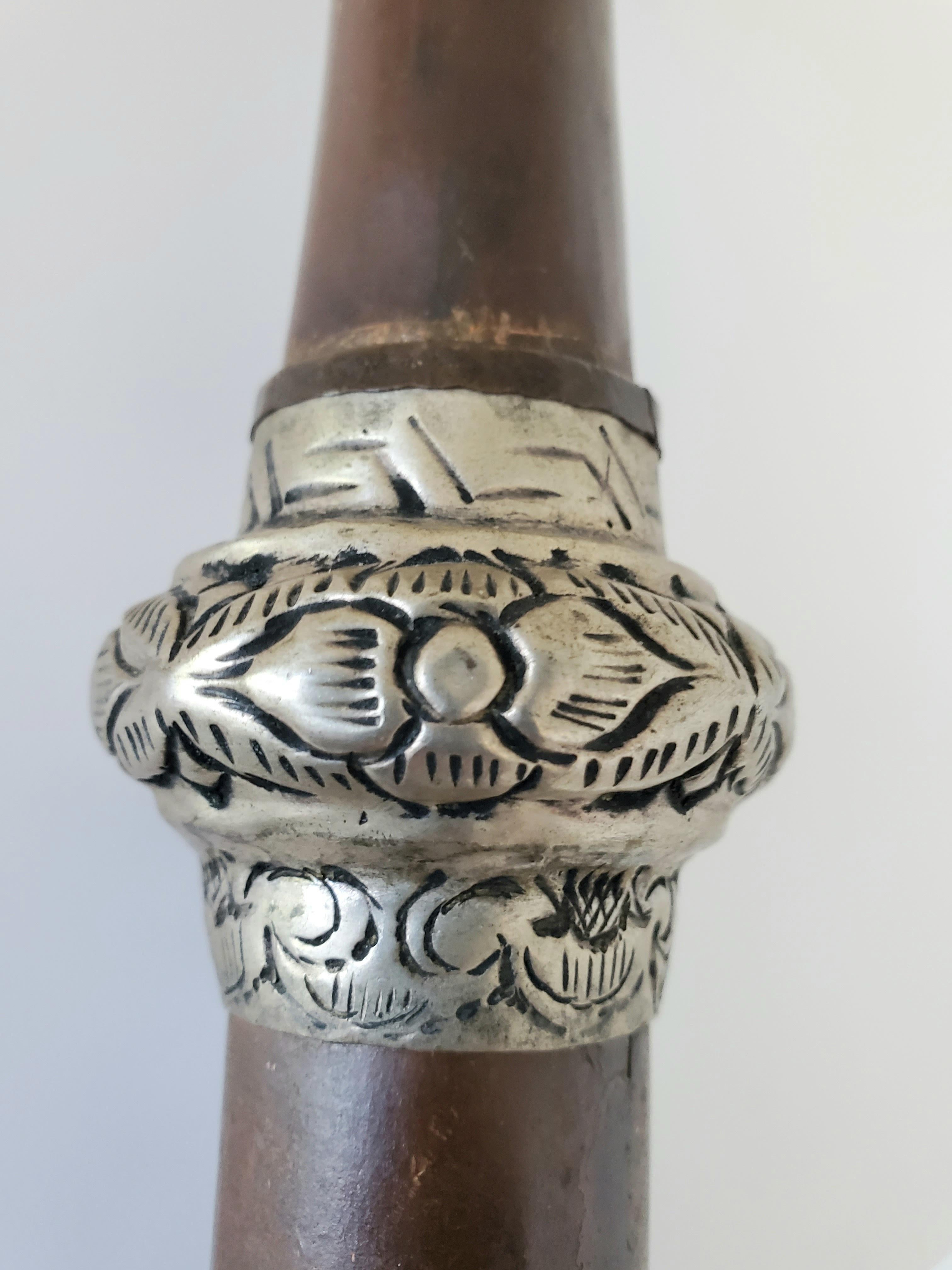 Silvered Antique Tibetan Telescopic Horn or Dungchen in Brass and Silver For Sale