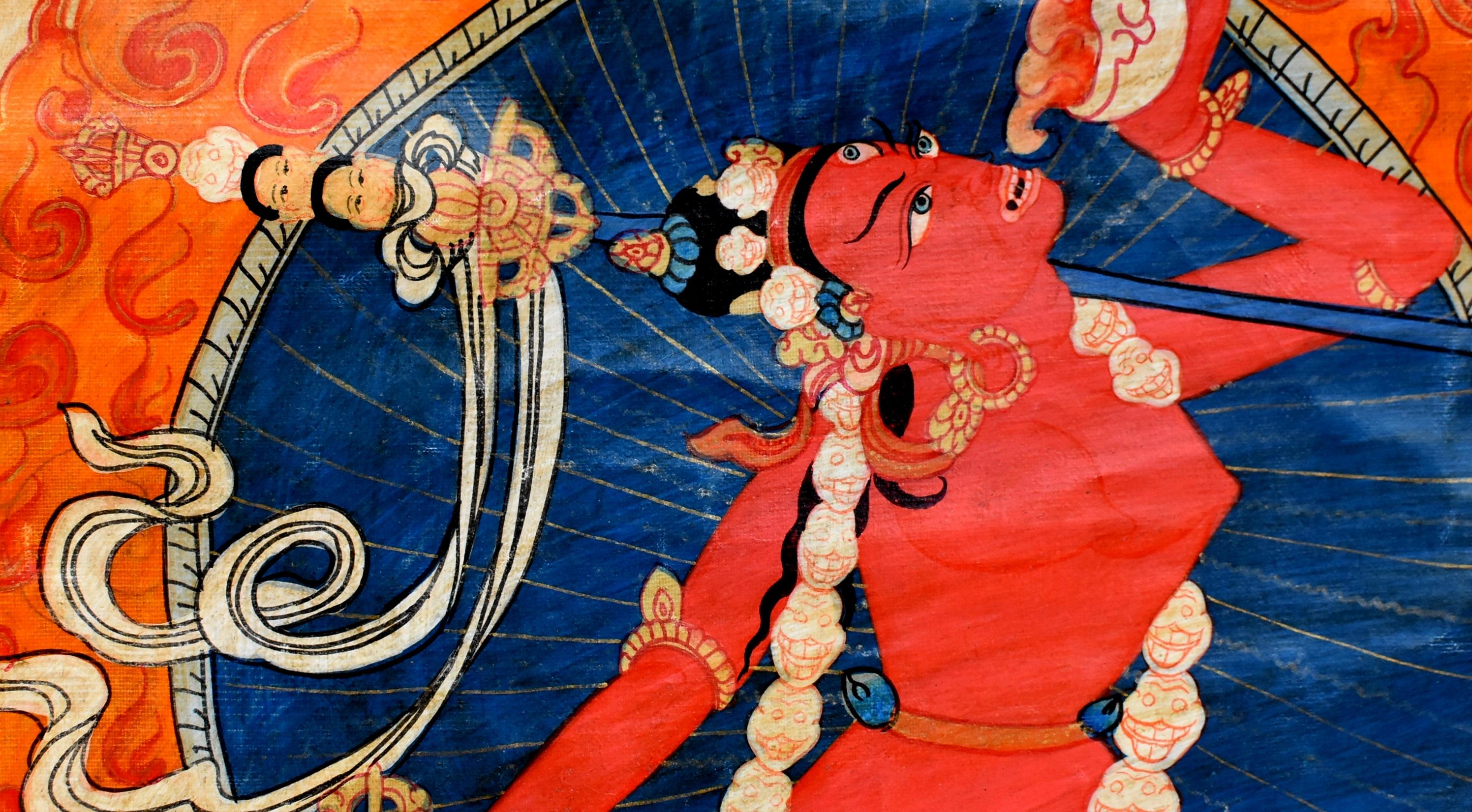 Hand-Painted Vintage Tibetan Thangka Goddess Dakinis For Sale