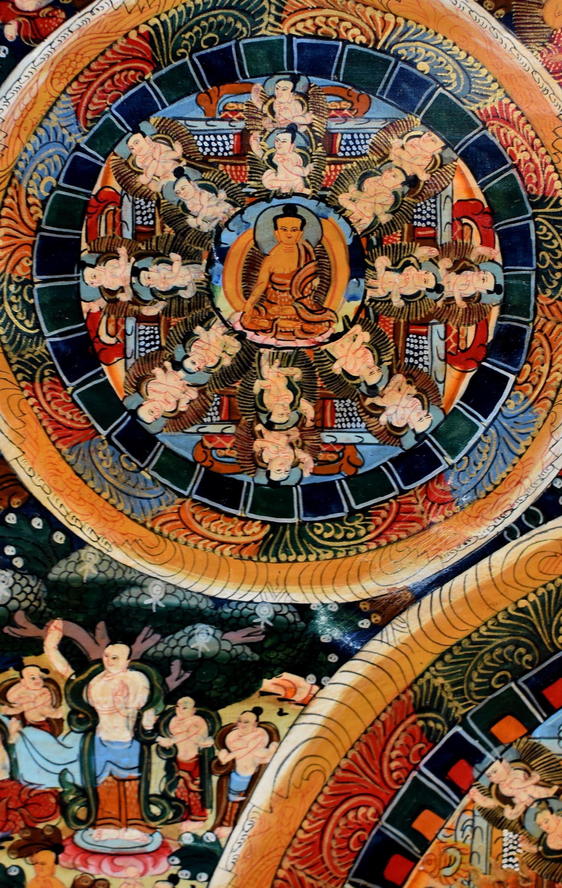Brocade Tibetan Thangka Life of Buddha, Hand Painted Tanka