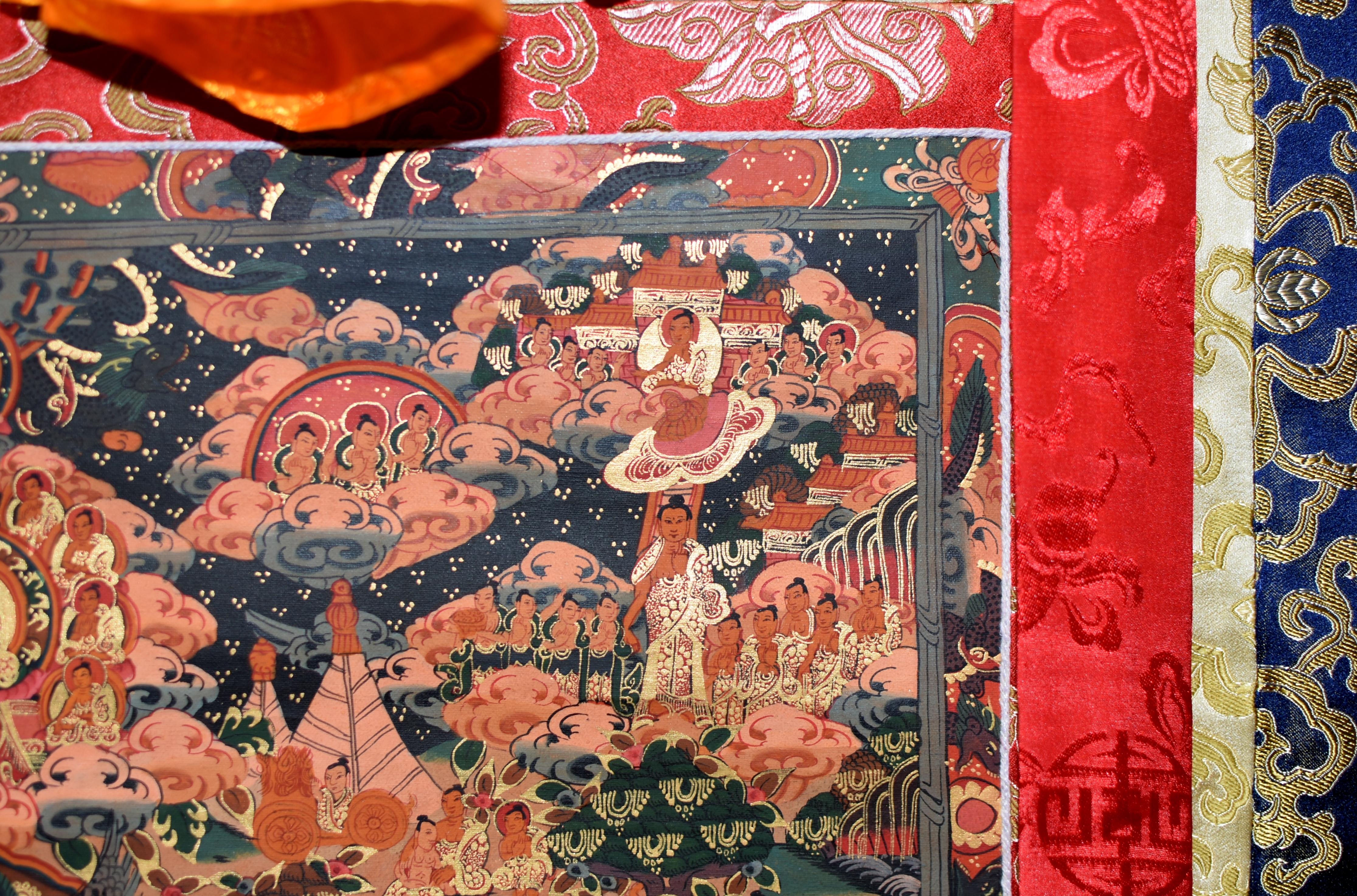 Tibetan Thangka of Amitabha Buddha Hand Painted Gilded For Sale 2