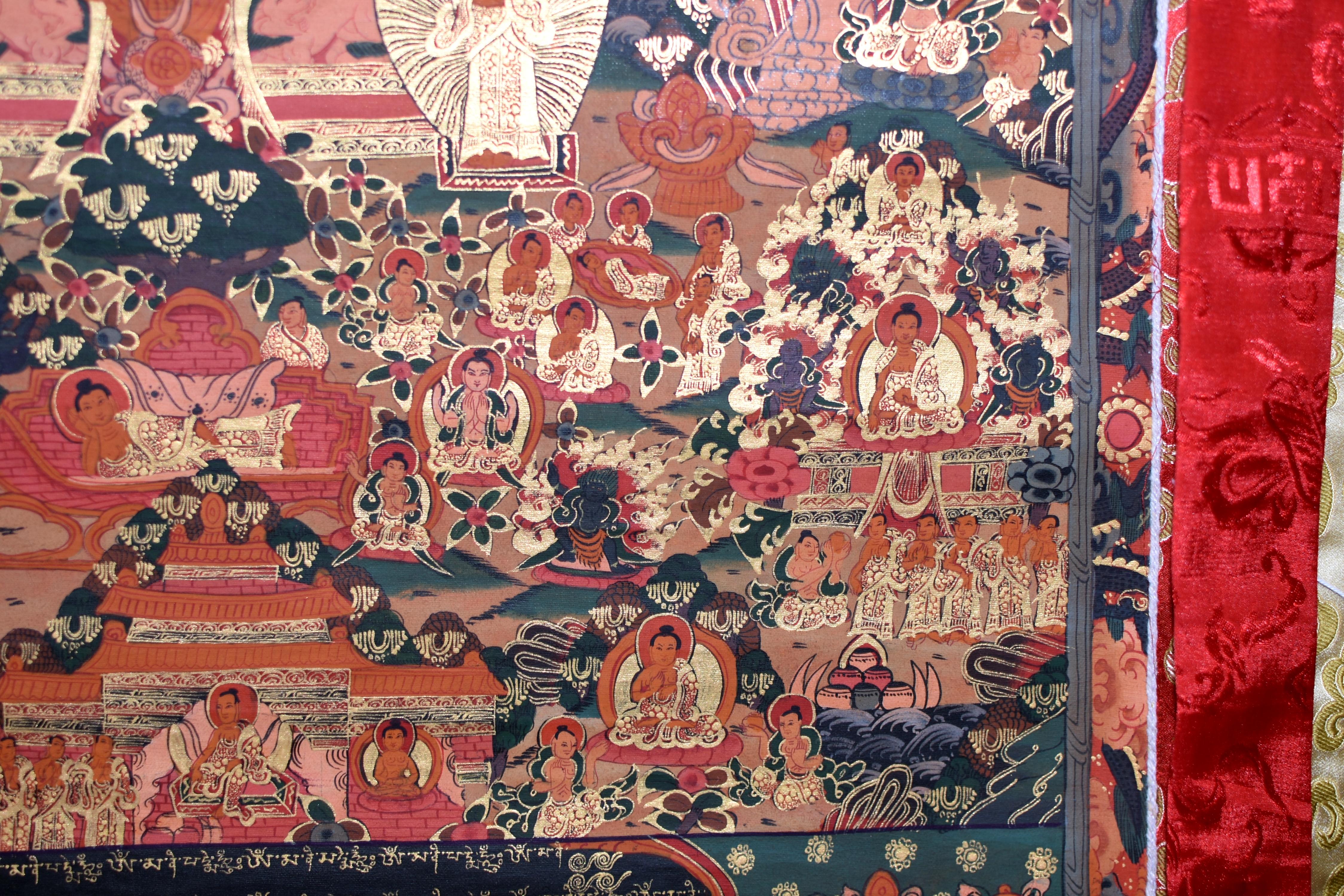 Tibetan Thangka of Amitabha Buddha Hand Painted Gilded For Sale 5