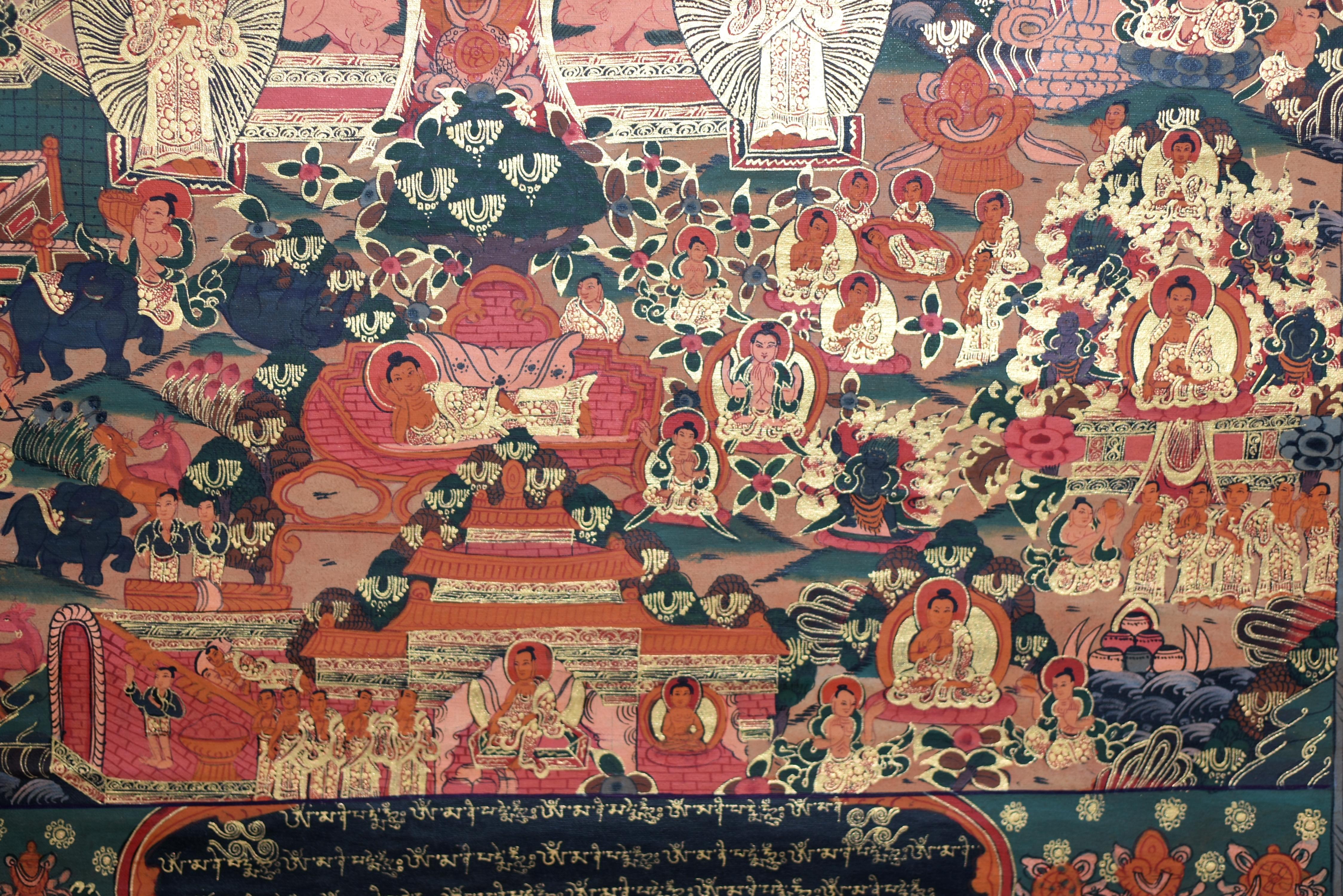 Tibetische Thangka von Amitabha Buddha, handbemalt und vergoldet im Angebot 7