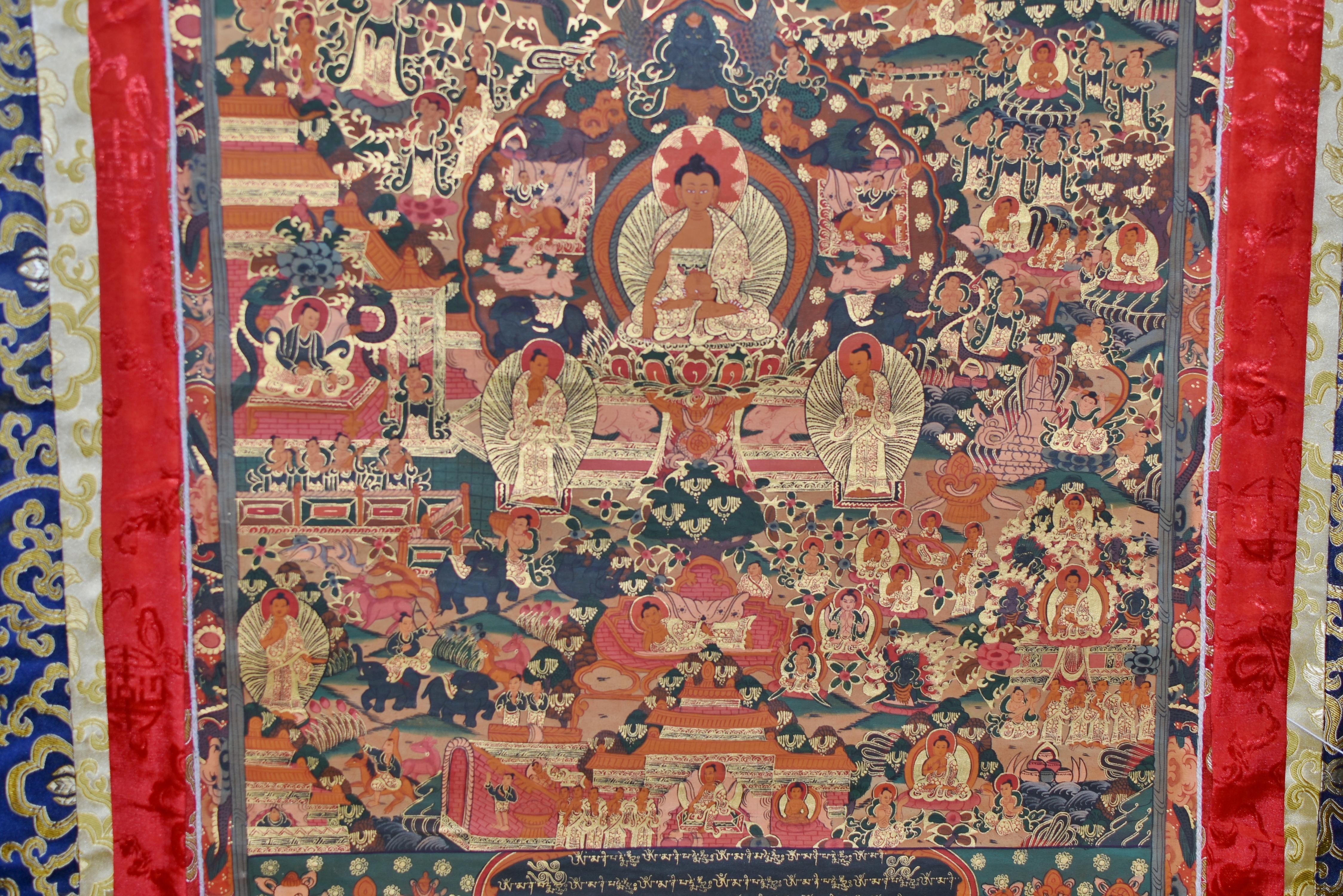 Tibetische Thangka von Amitabha Buddha, handbemalt und vergoldet im Angebot 11