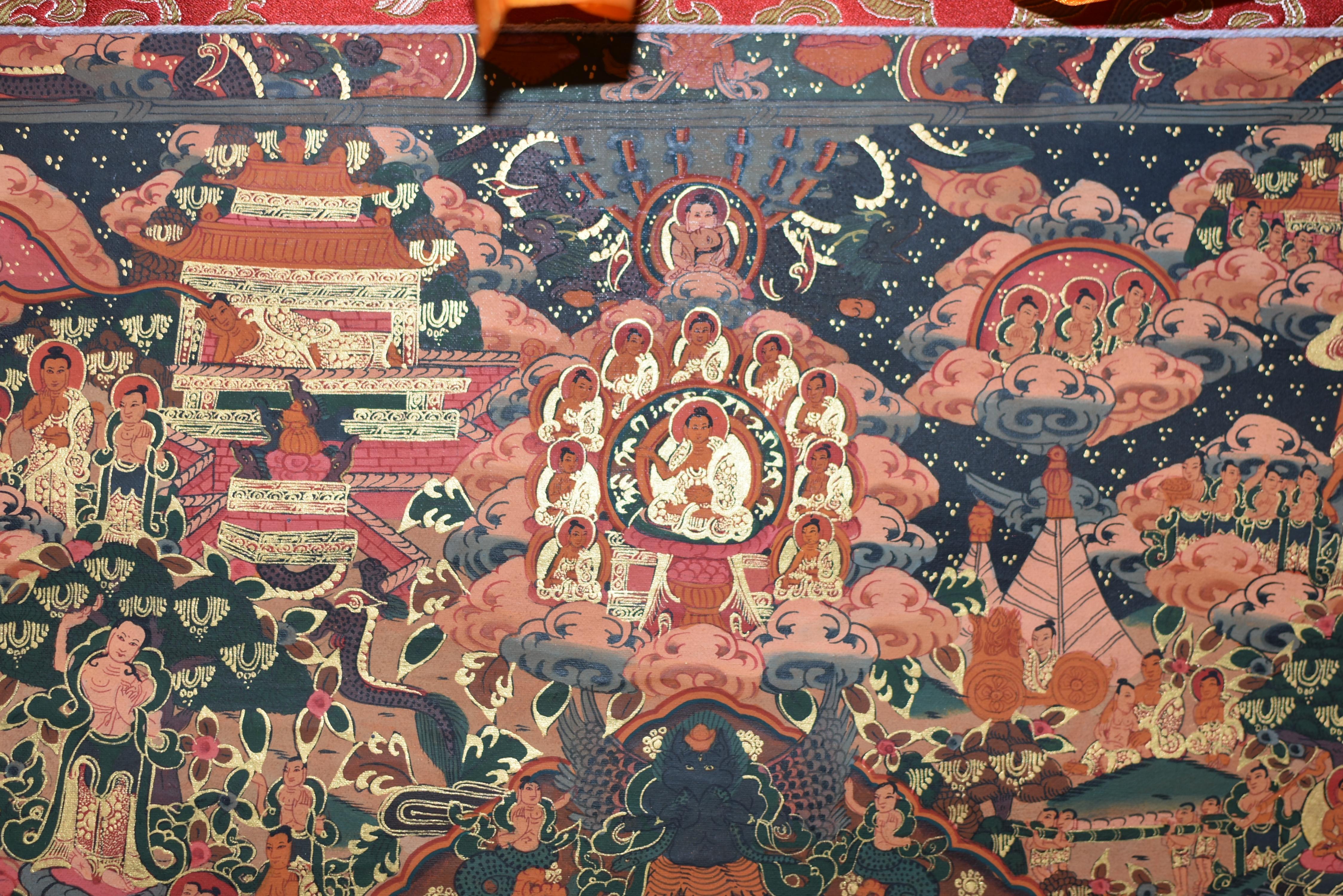 Tibetan Thangka of Amitabha Buddha Hand Painted Gilded For Sale 11