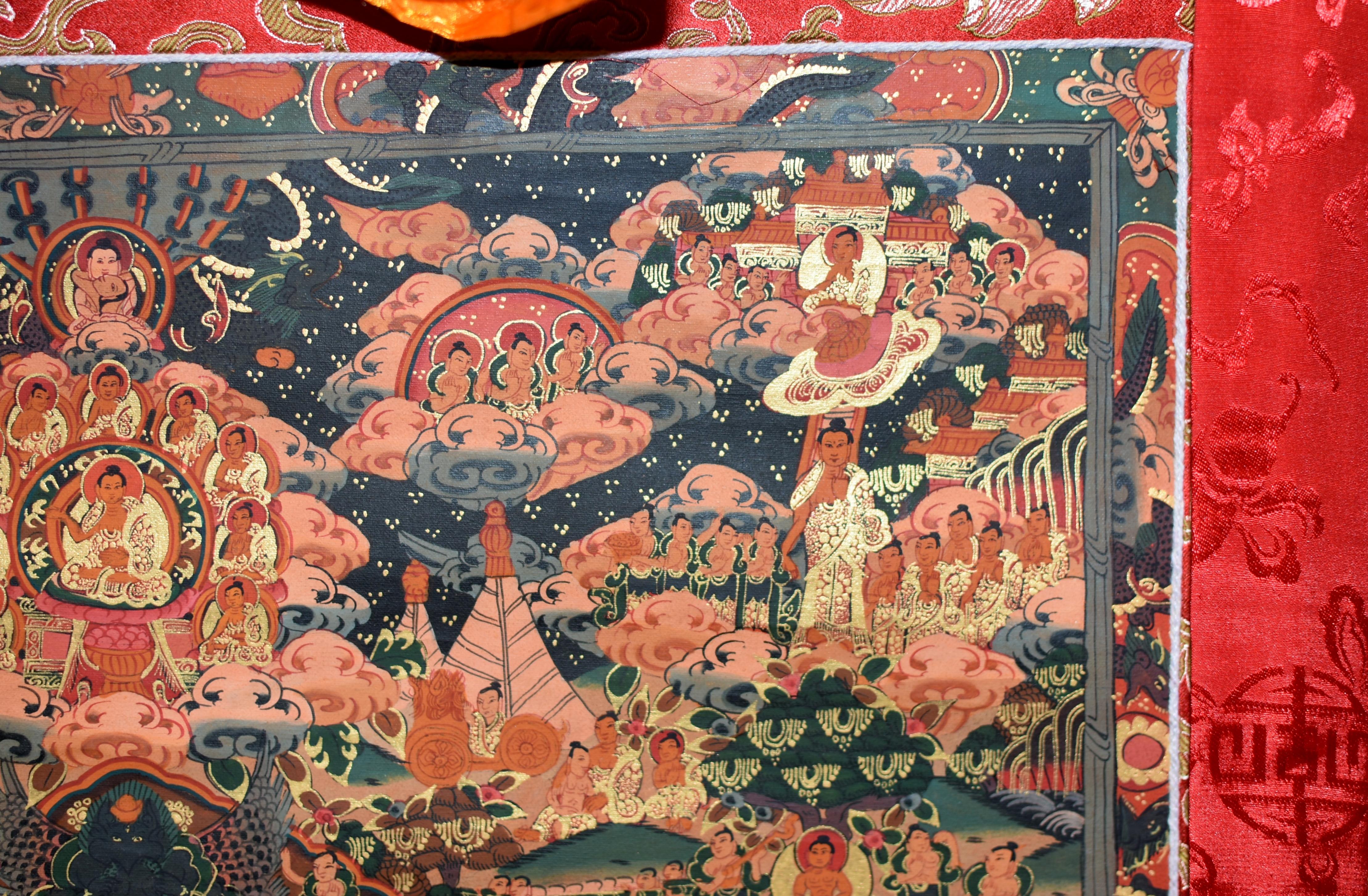 Tibetan Thangka of Amitabha Buddha Hand Painted Gilded For Sale 1