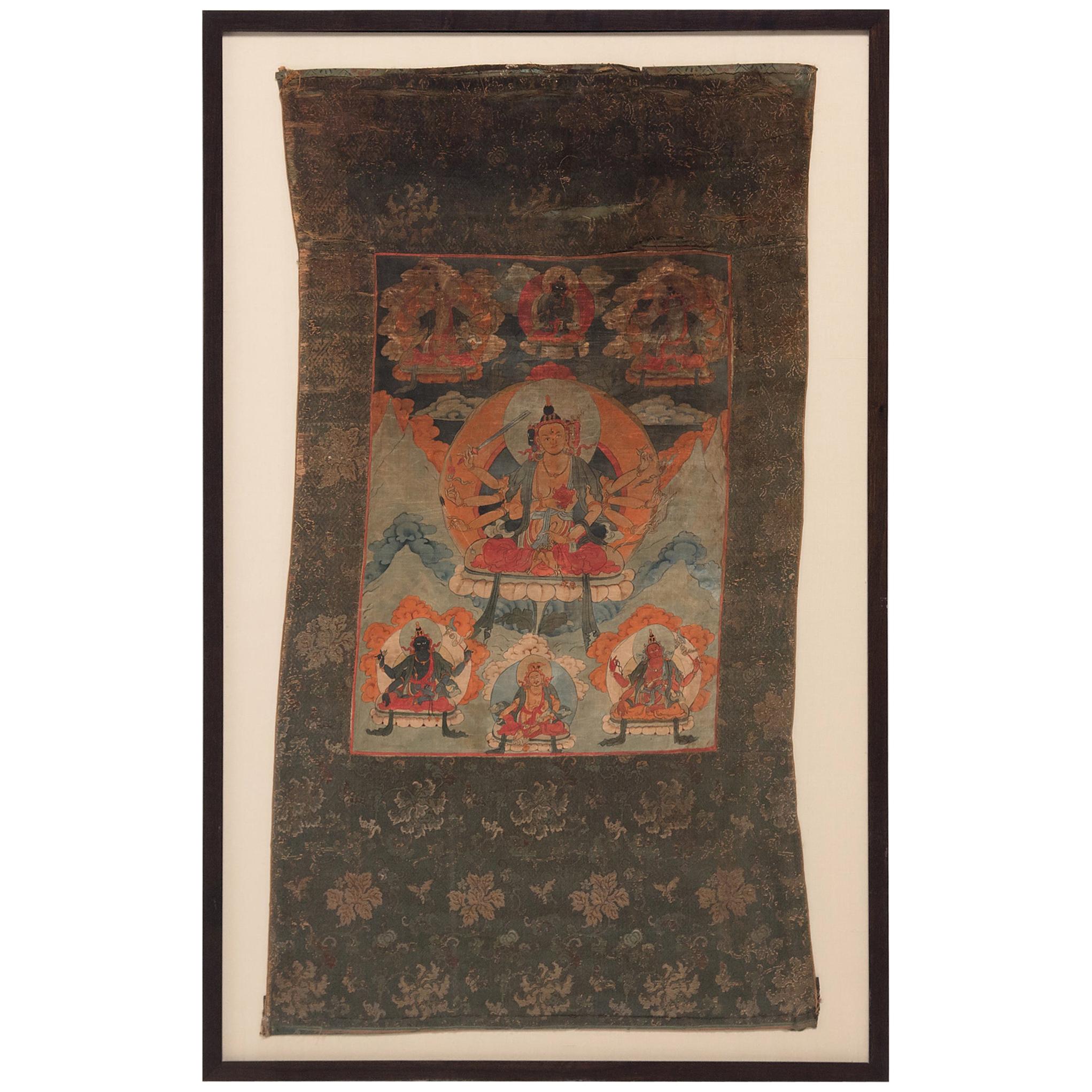 Tibetische Thangka von Chenresi, um 1800