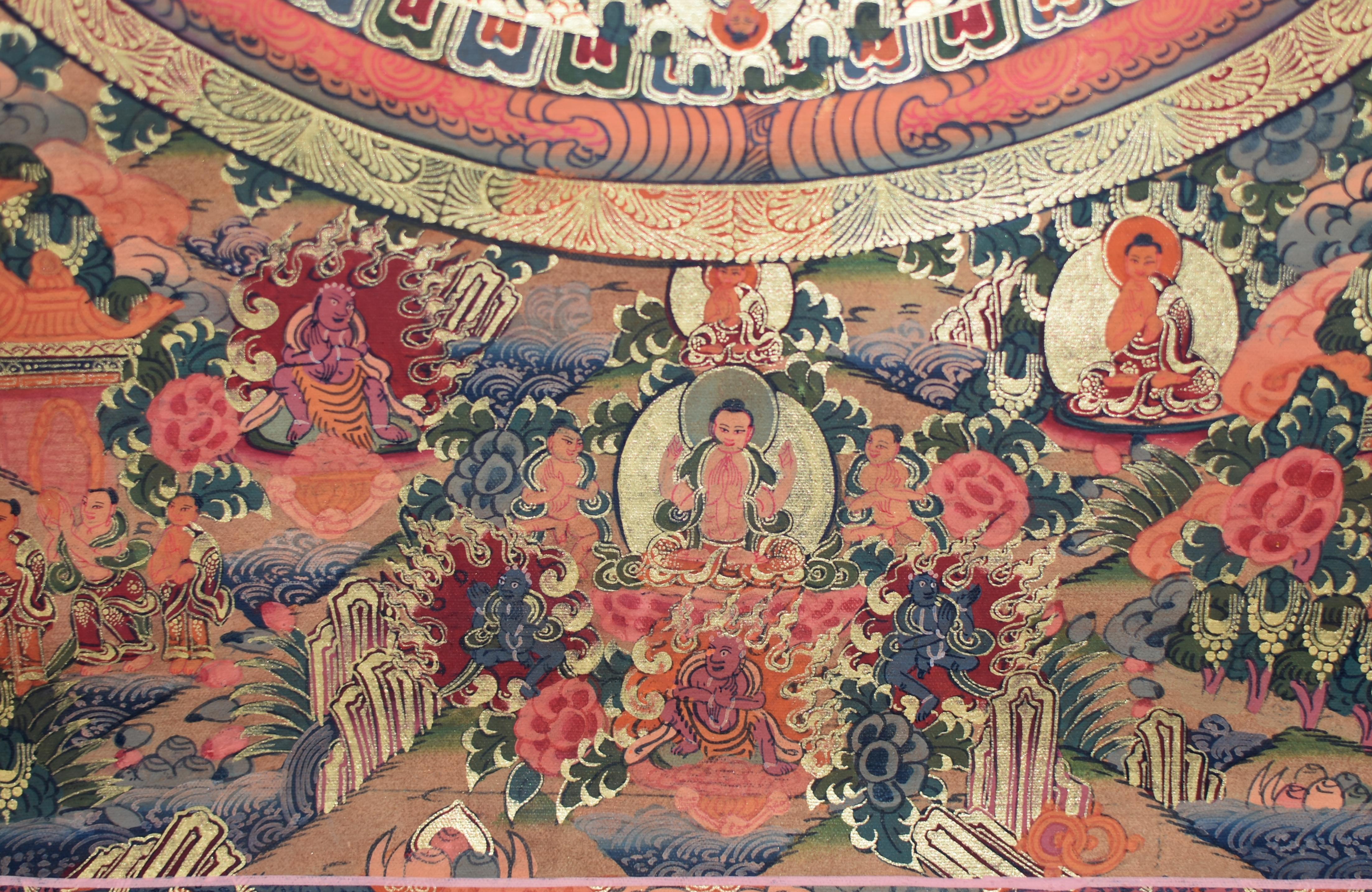 Tibetan Thangka of Teaching Hand Painted Gilded 8