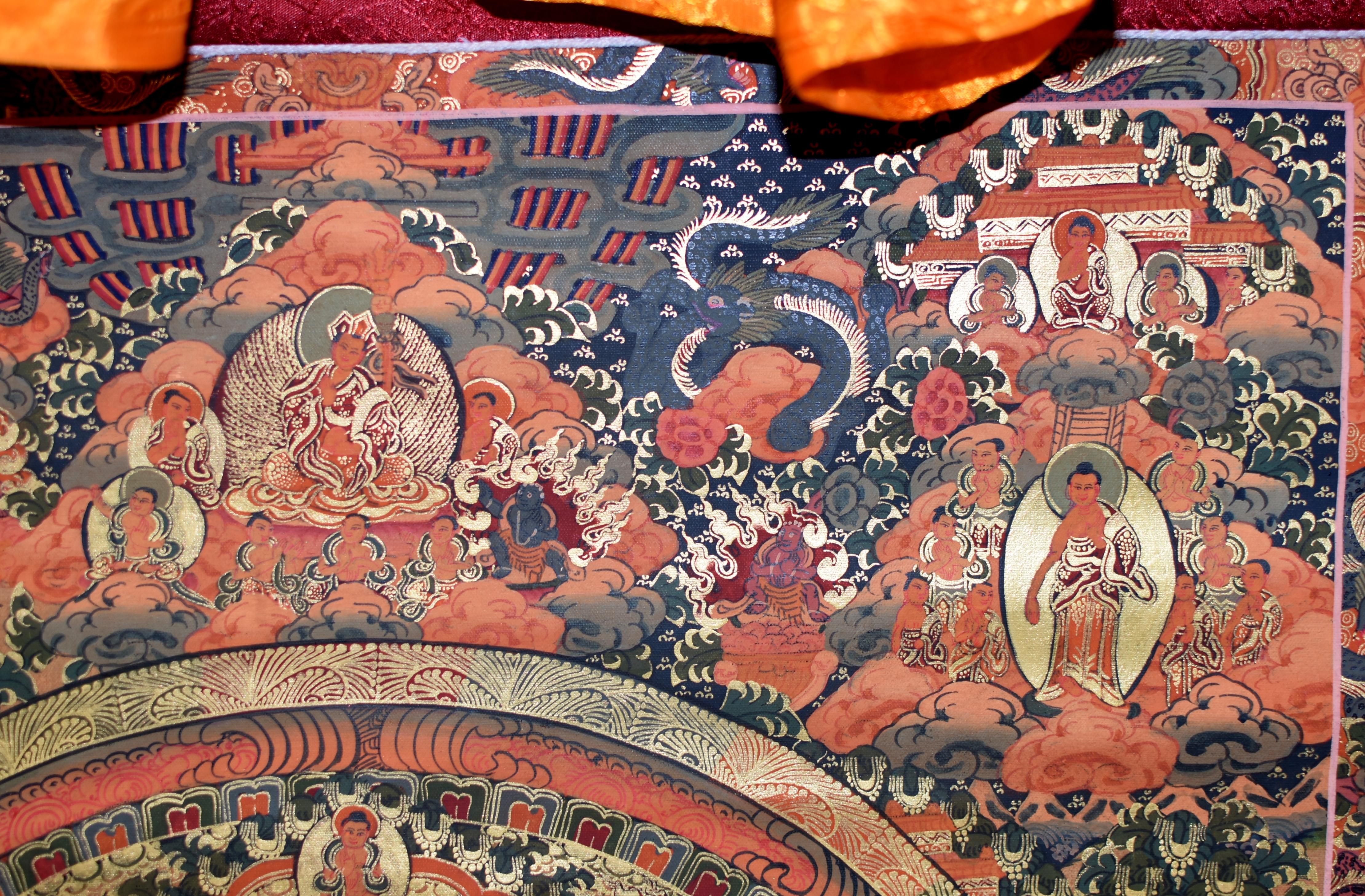 Nepalese Tibetan Thangka of Teaching Hand Painted Gilded