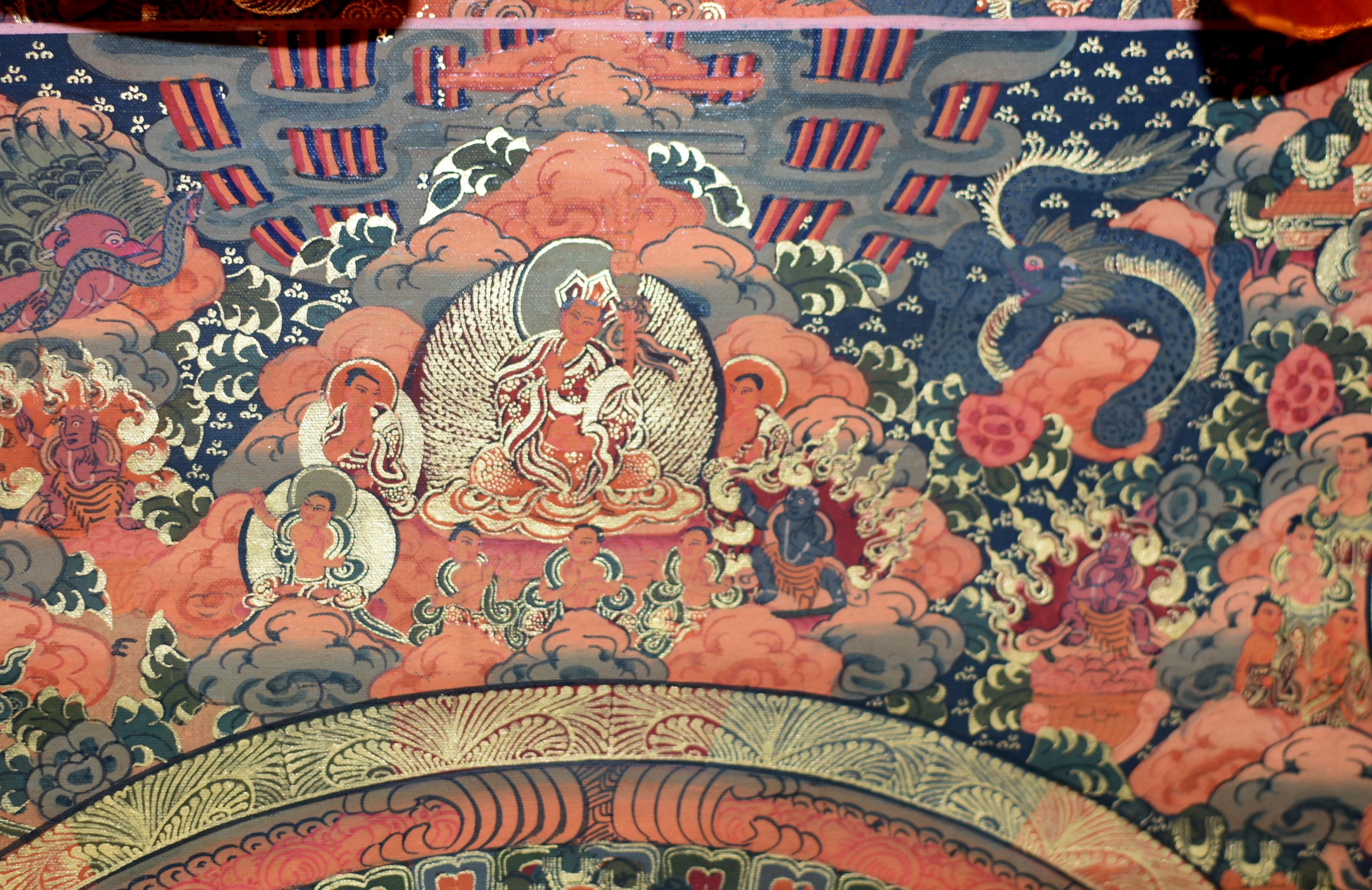 Contemporary Tibetan Thangka of Teaching Hand Painted Gilded