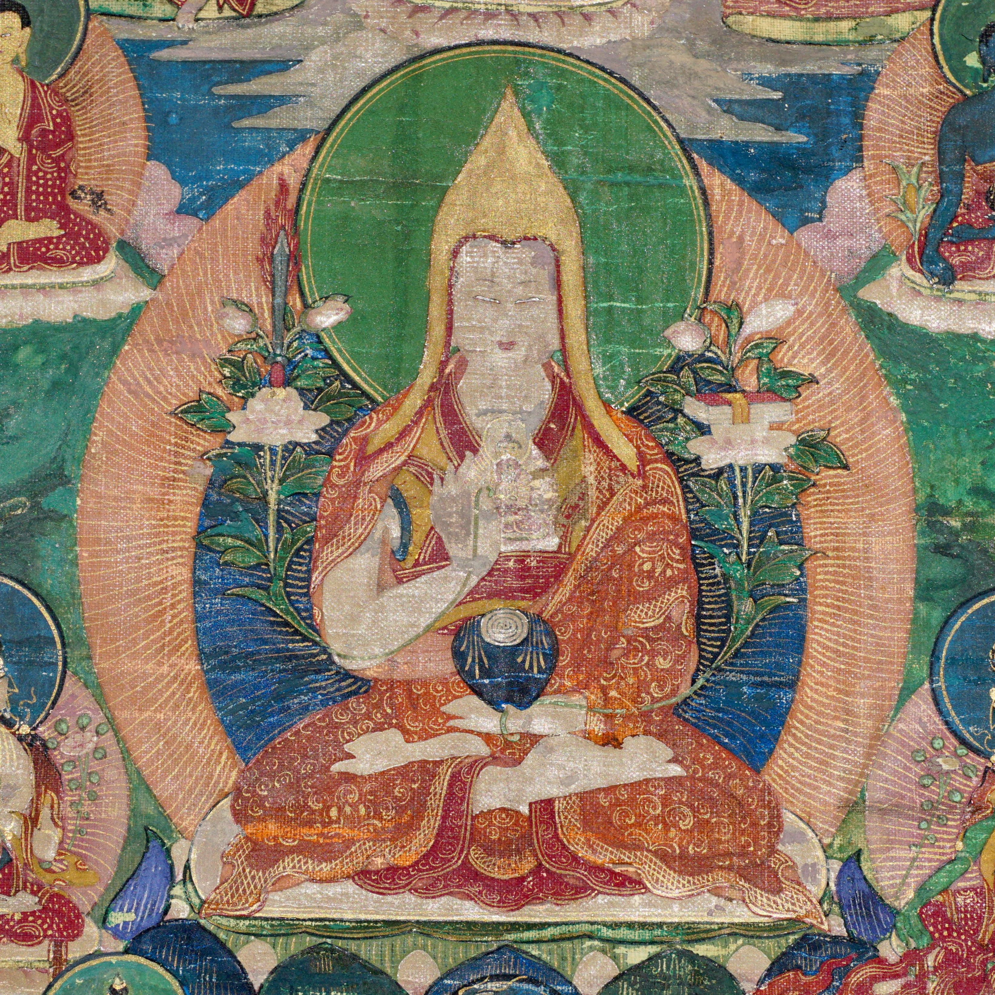 Hand-Painted Tibetan Thangka Of Tsongkhapa, 18th Century