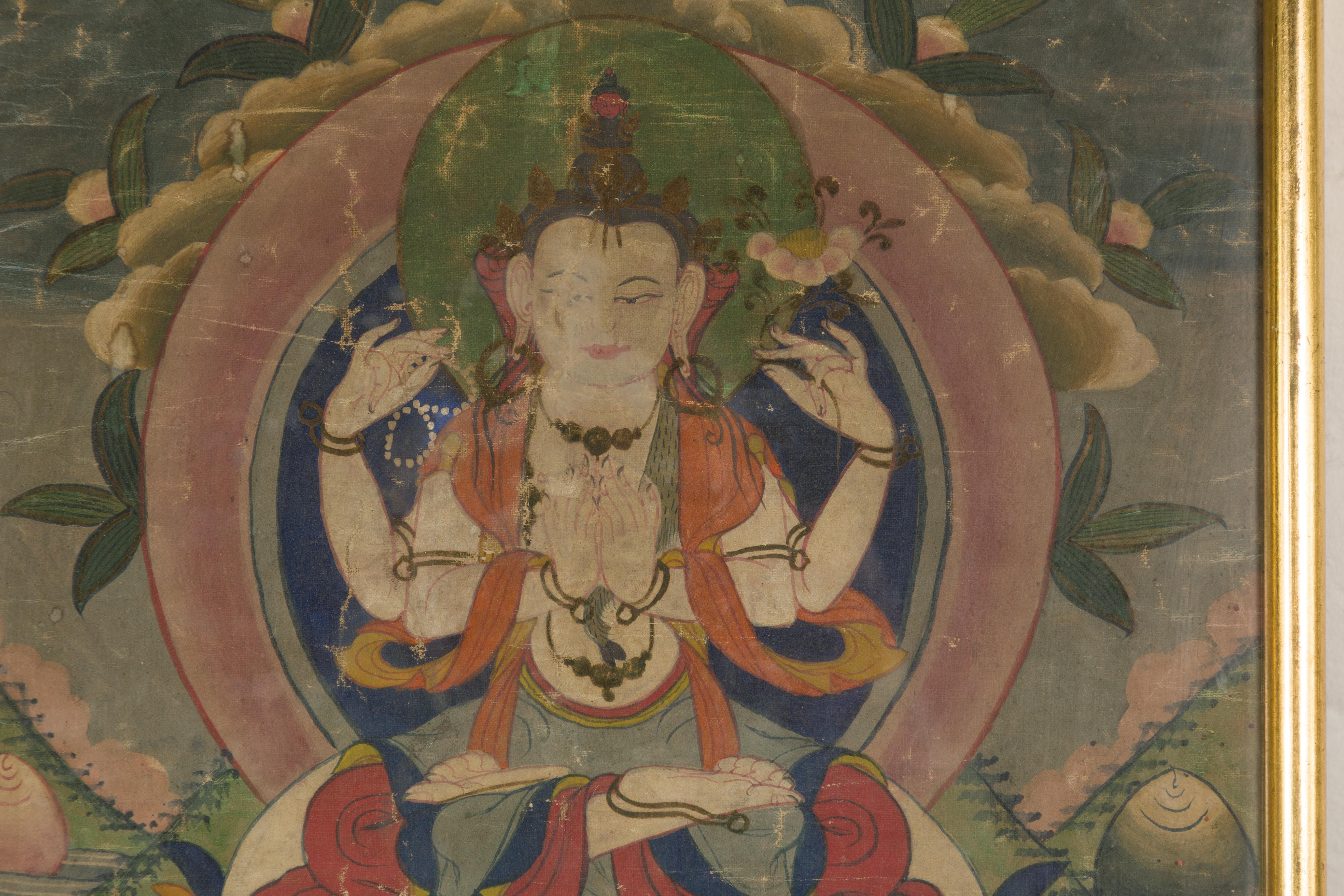 Peinture bouddhiste ancienne encadrée en vente 3