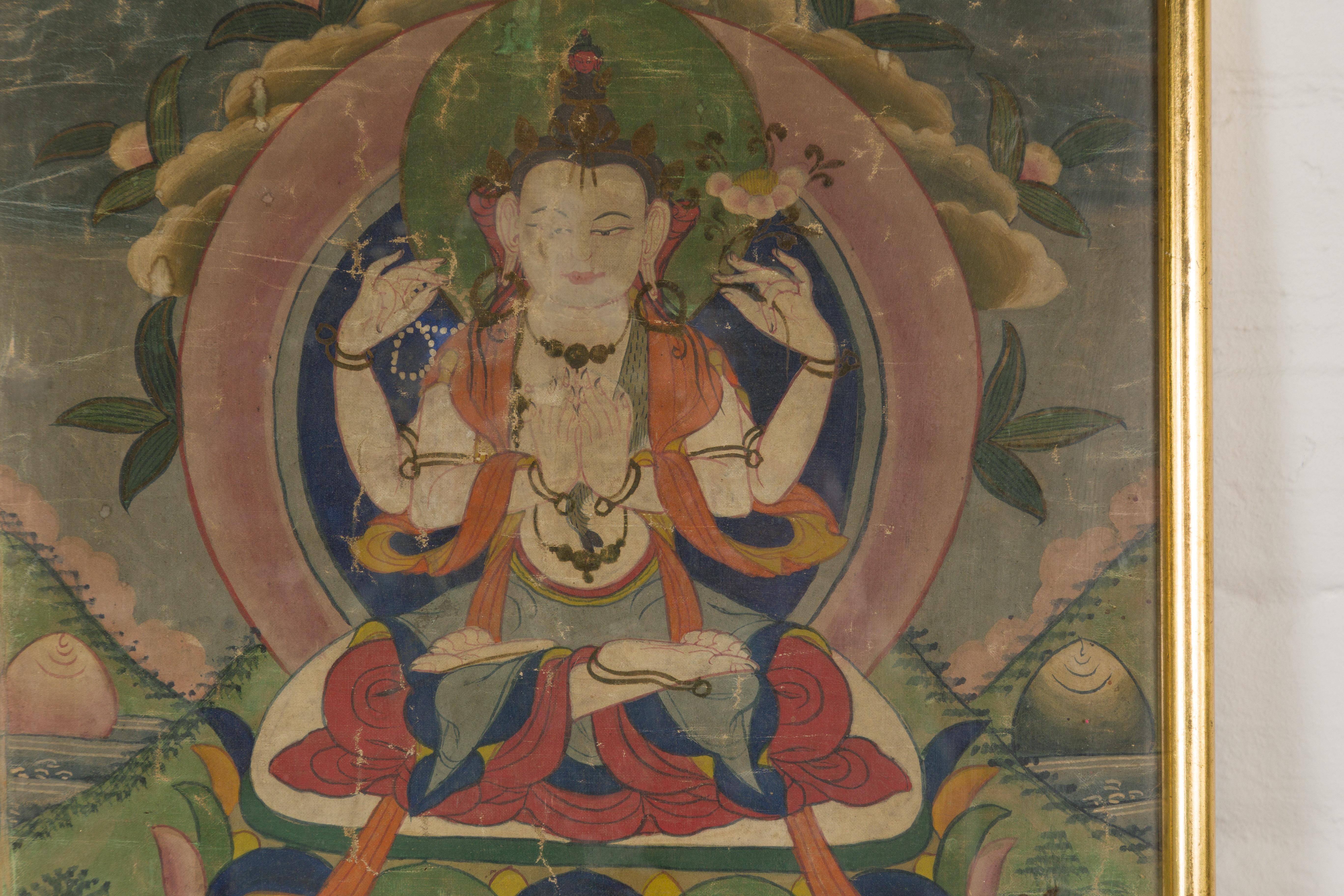 Antikes gerahmtes buddhistisches Gemälde im Angebot 4