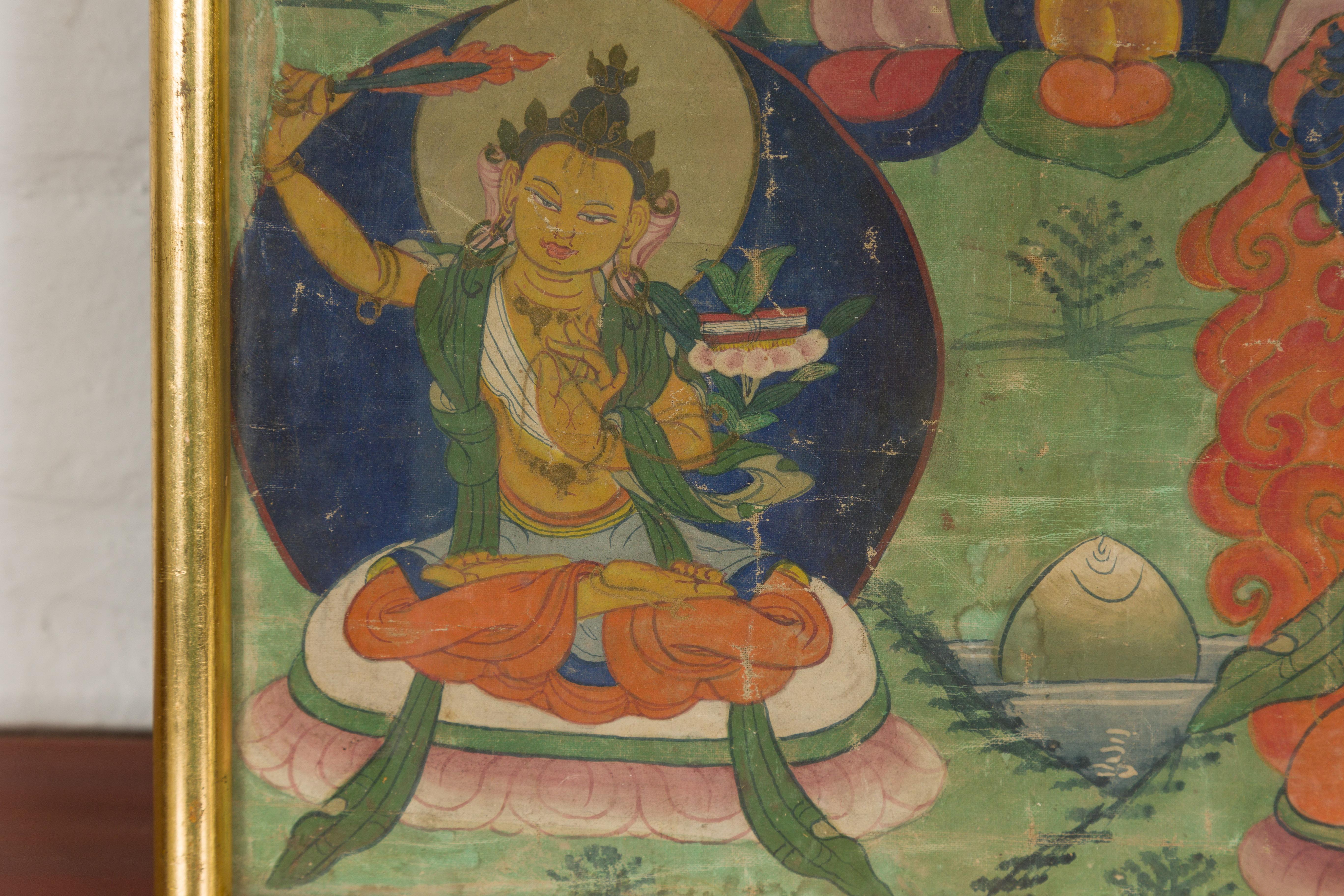 Antikes gerahmtes buddhistisches Gemälde im Angebot 6