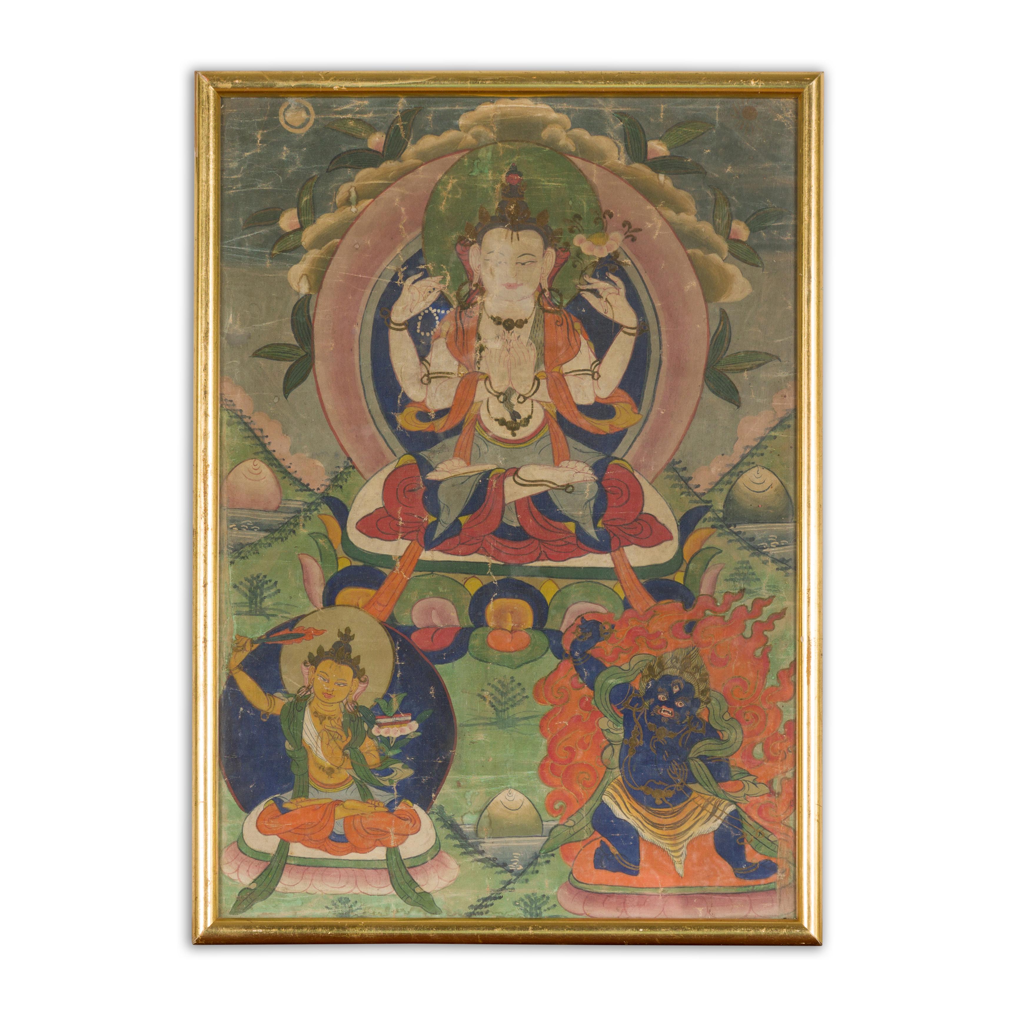 Antikes gerahmtes buddhistisches Gemälde im Angebot 11