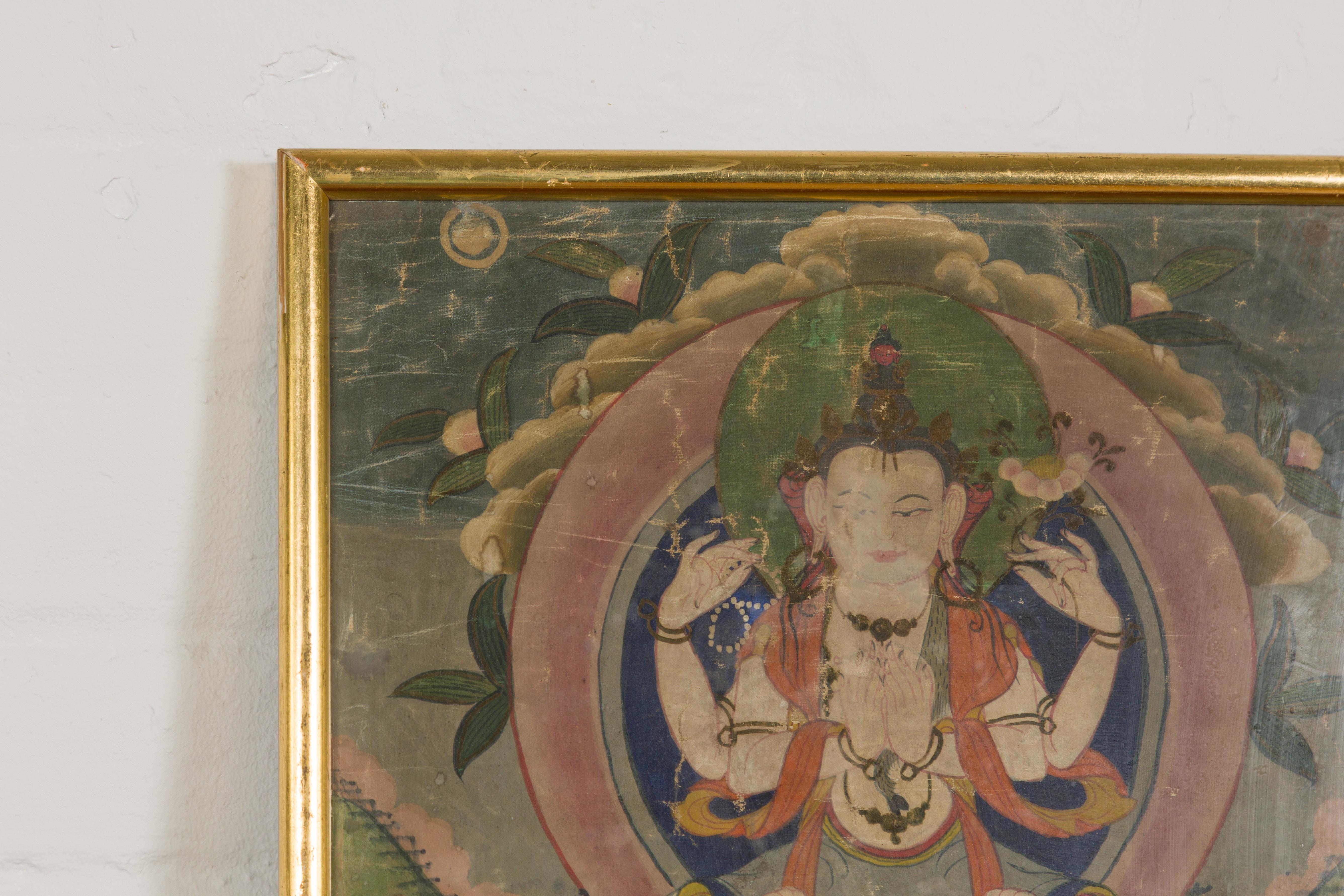 Antikes gerahmtes buddhistisches Gemälde (19. Jahrhundert) im Angebot