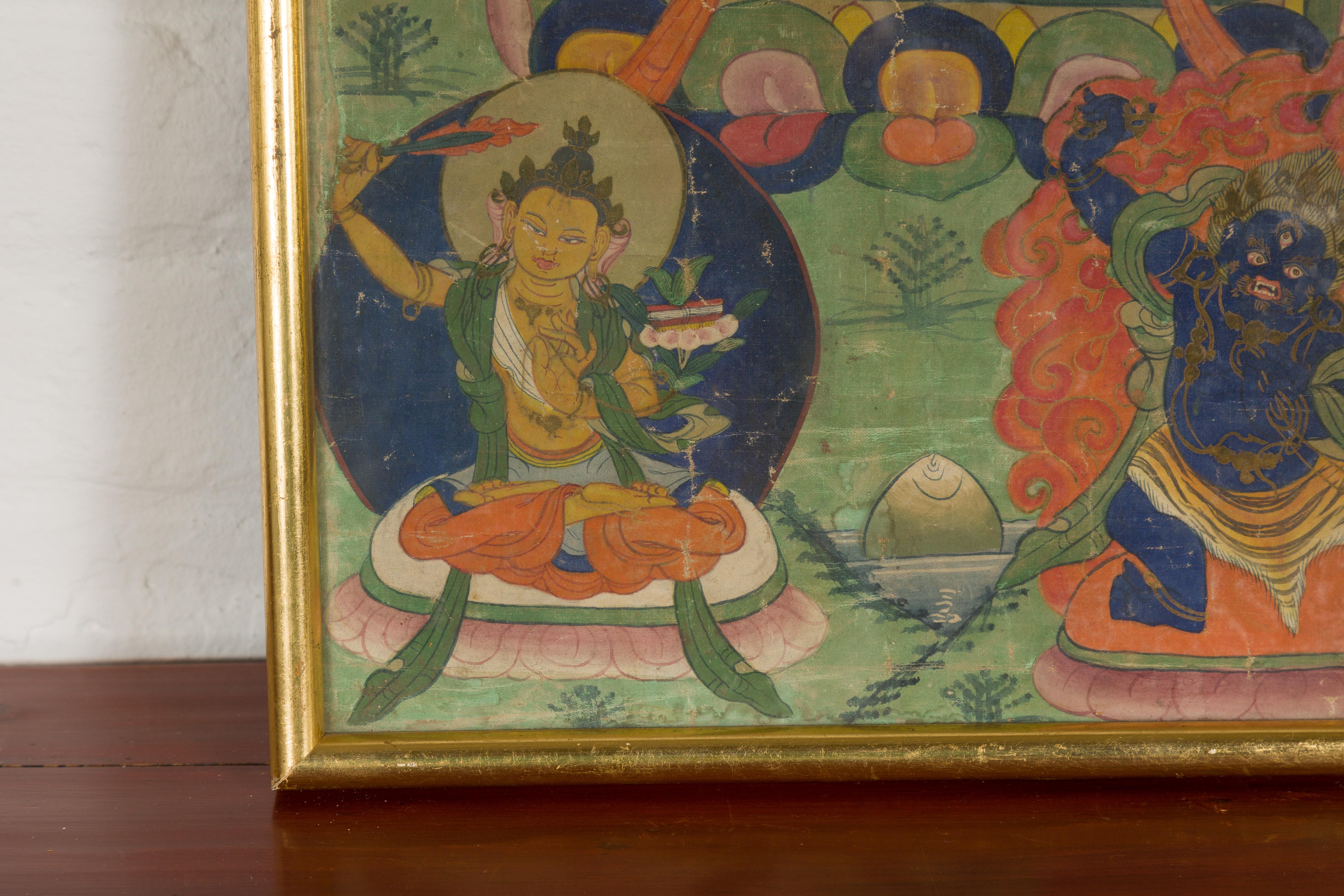 Antikes gerahmtes buddhistisches Gemälde im Angebot 1