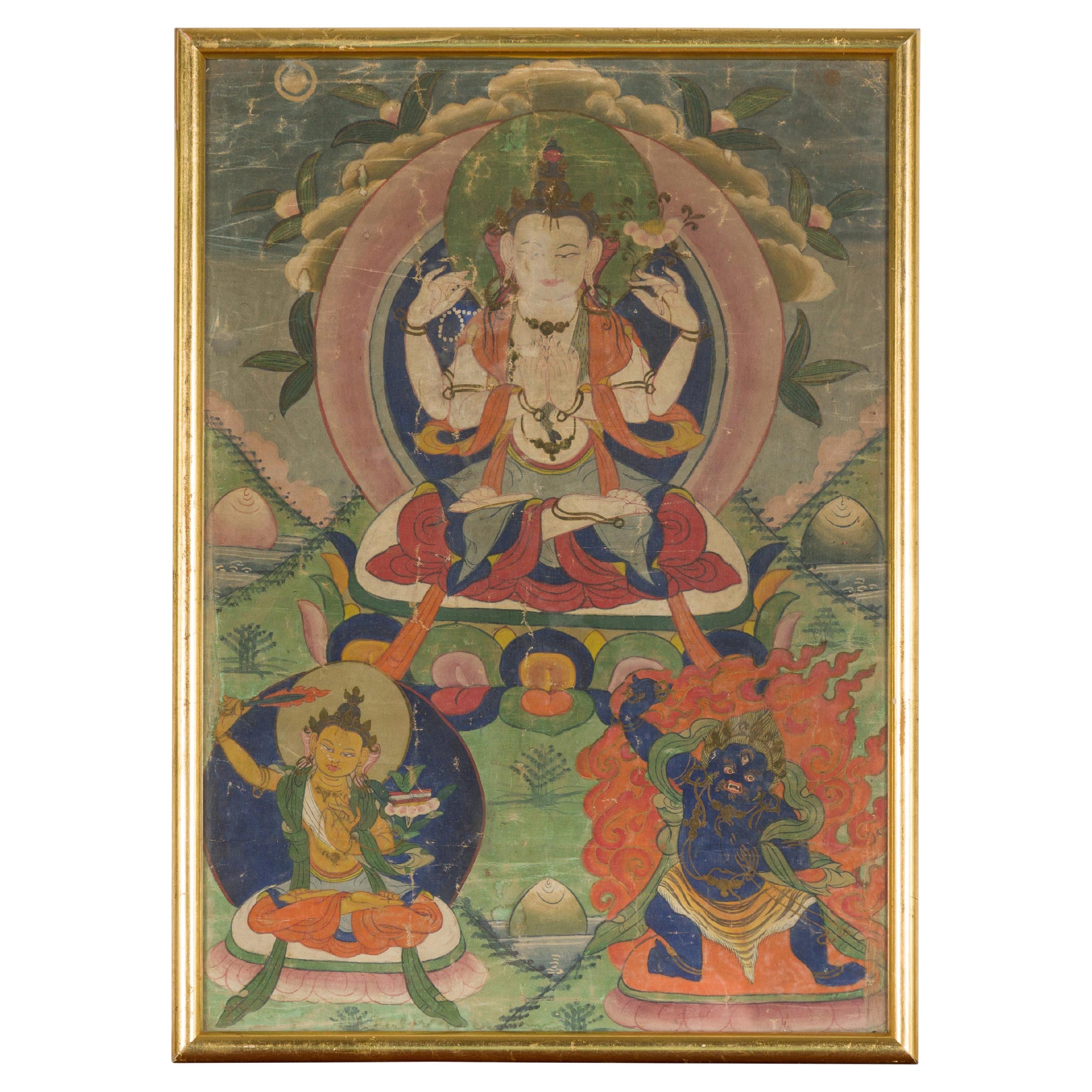 Antique Framed Buddhist Painting For Sale