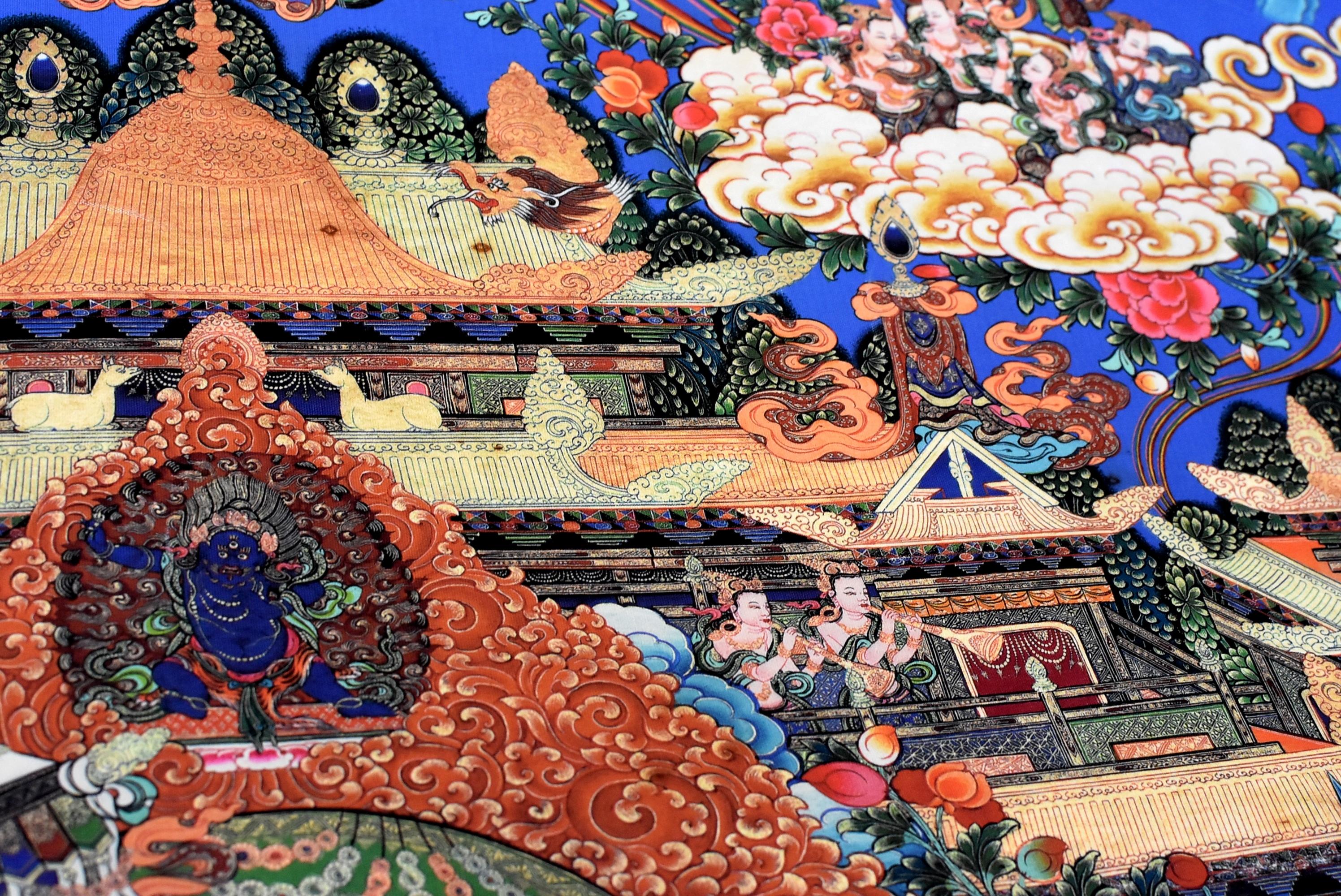 Tibetan Thangka Painting Dorje Drolo, Lapis Background Thanka 9
