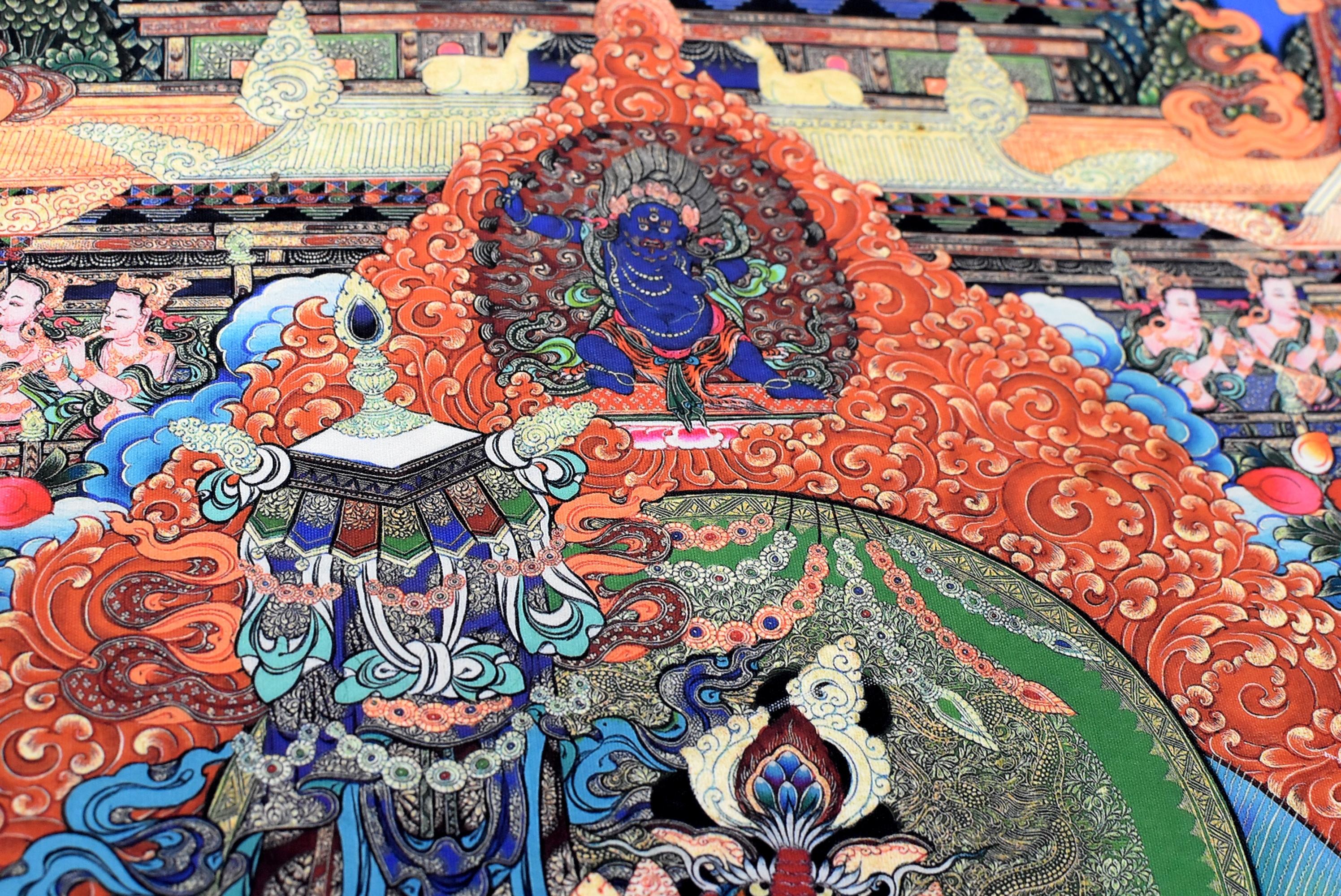 Tibetan Thangka Painting Dorje Drolo, Lapis Background Thanka 10