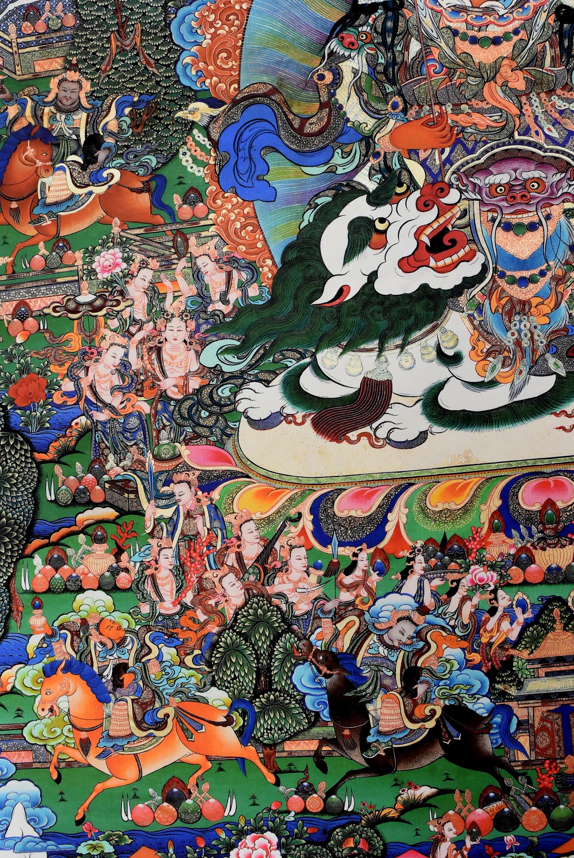 Hand-Painted Tibetan Thangka Painting Dorje Drolo, Lapis Background Thanka