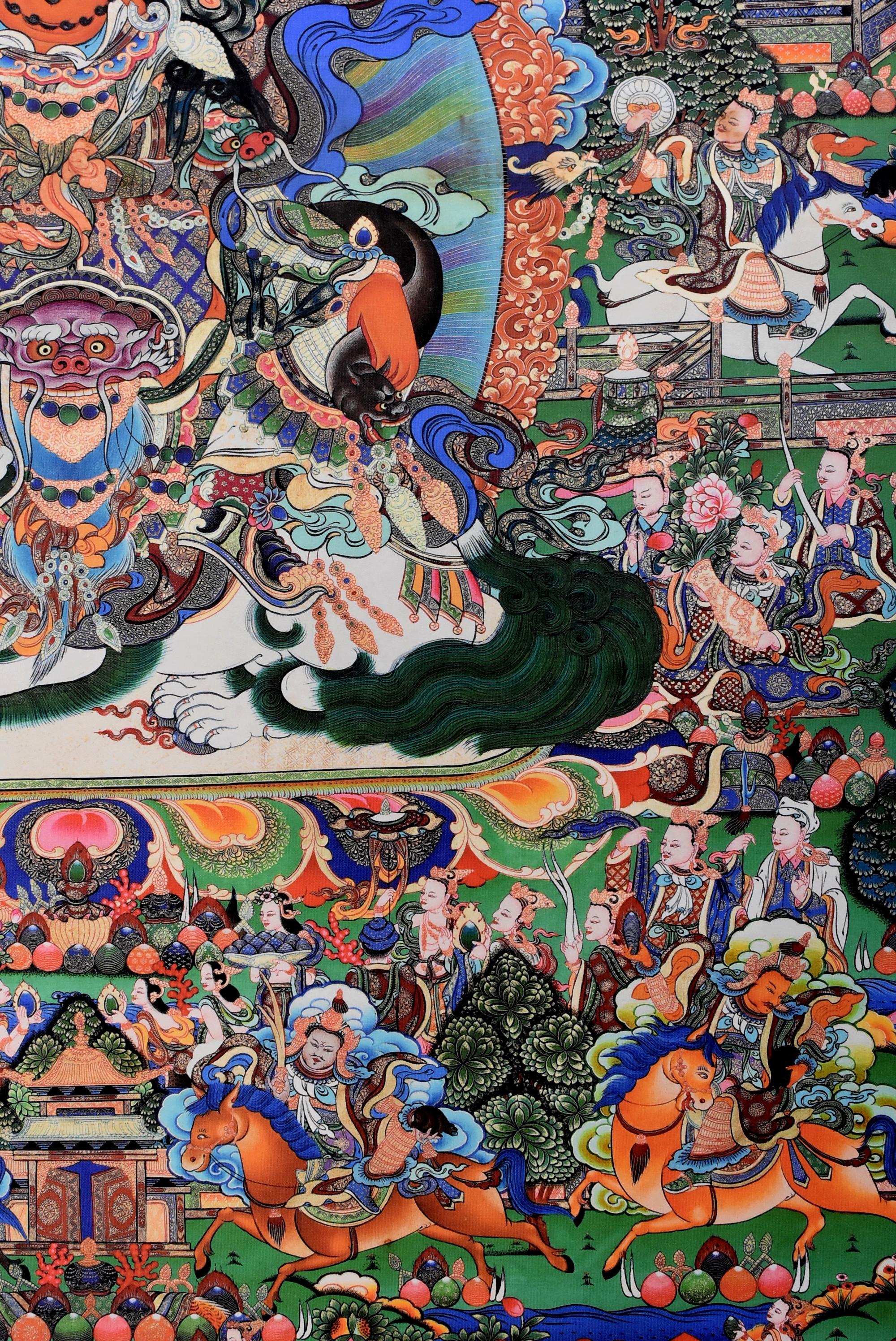 Tibetan Thangka Painting Dorje Drolo, Lapis Background Thanka In Good Condition In Somis, CA