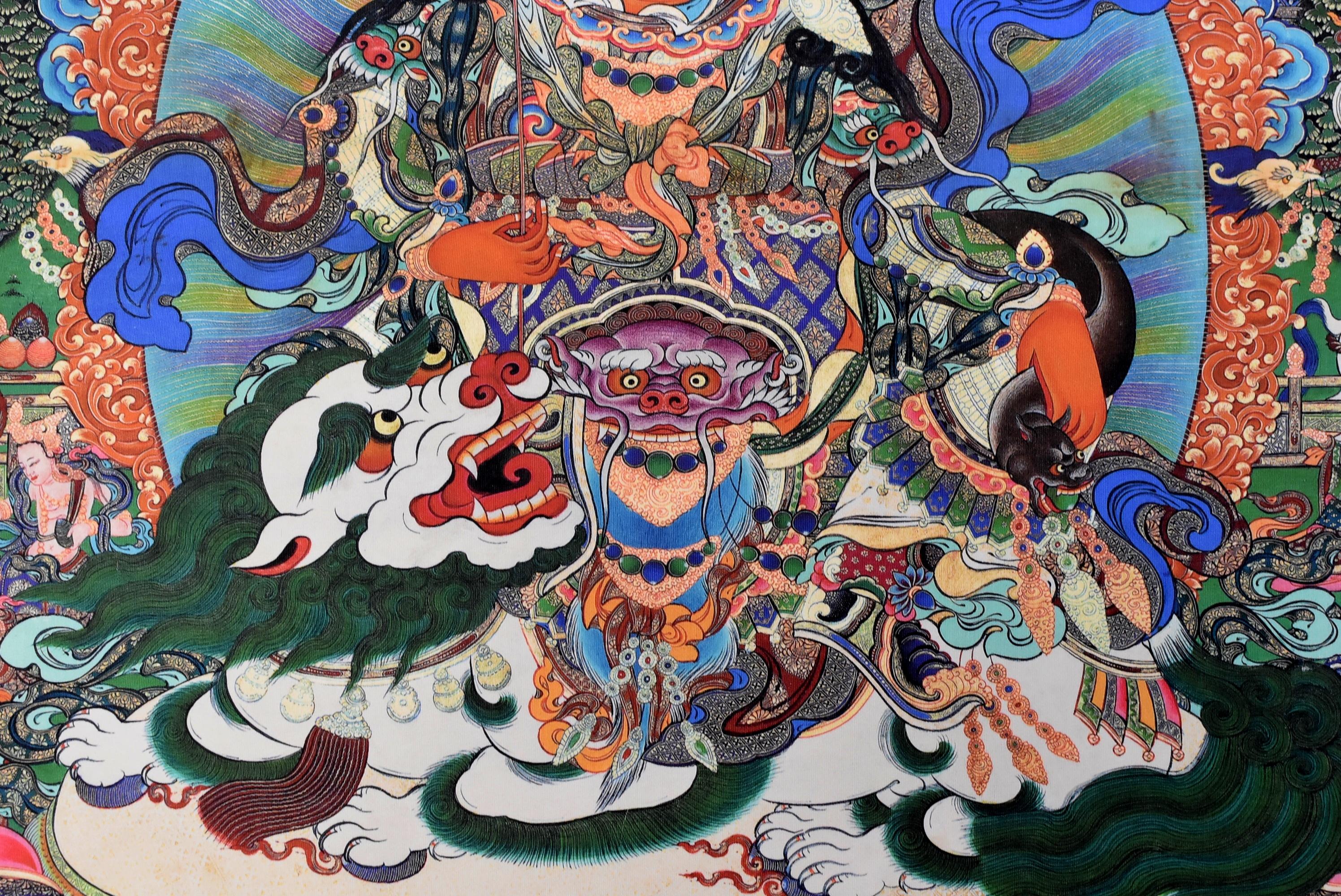 Contemporary Tibetan Thangka Painting Dorje Drolo, Lapis Background Thanka