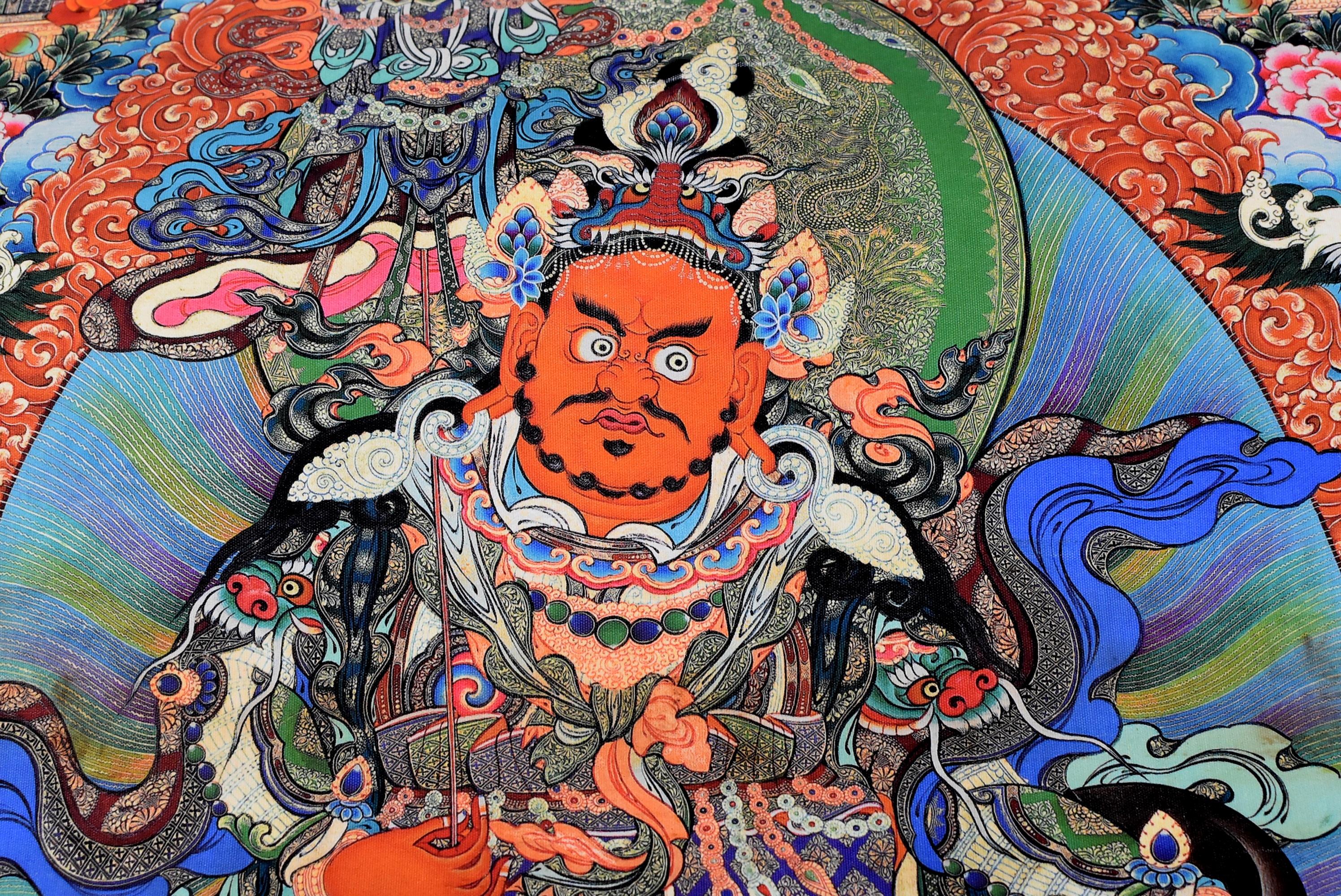 Paper Tibetan Thangka Painting Dorje Drolo, Lapis Background Thanka