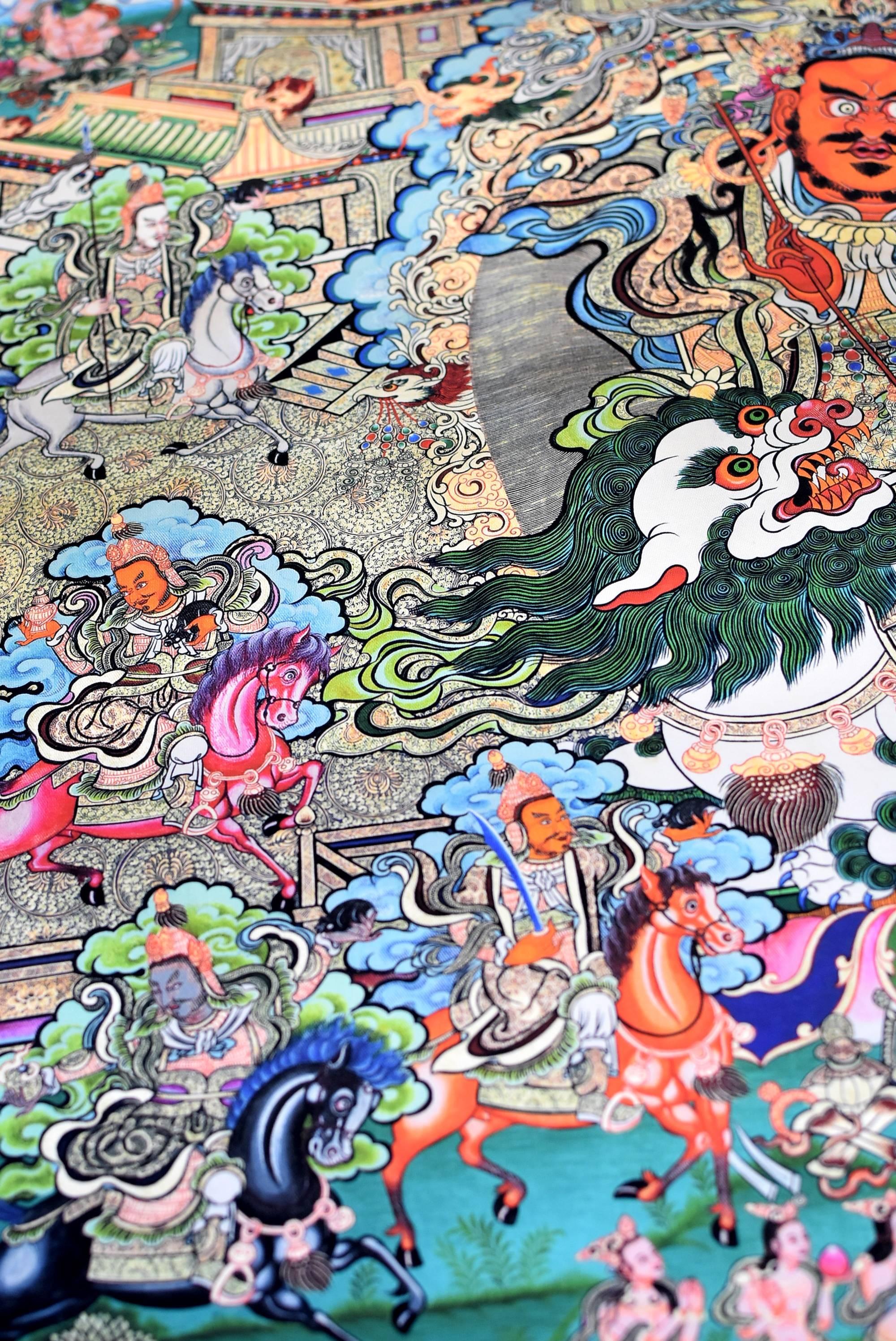 Tibetan Thangka Painting Dorje Drolo, Hand-Painted Thanka In Excellent Condition In Somis, CA