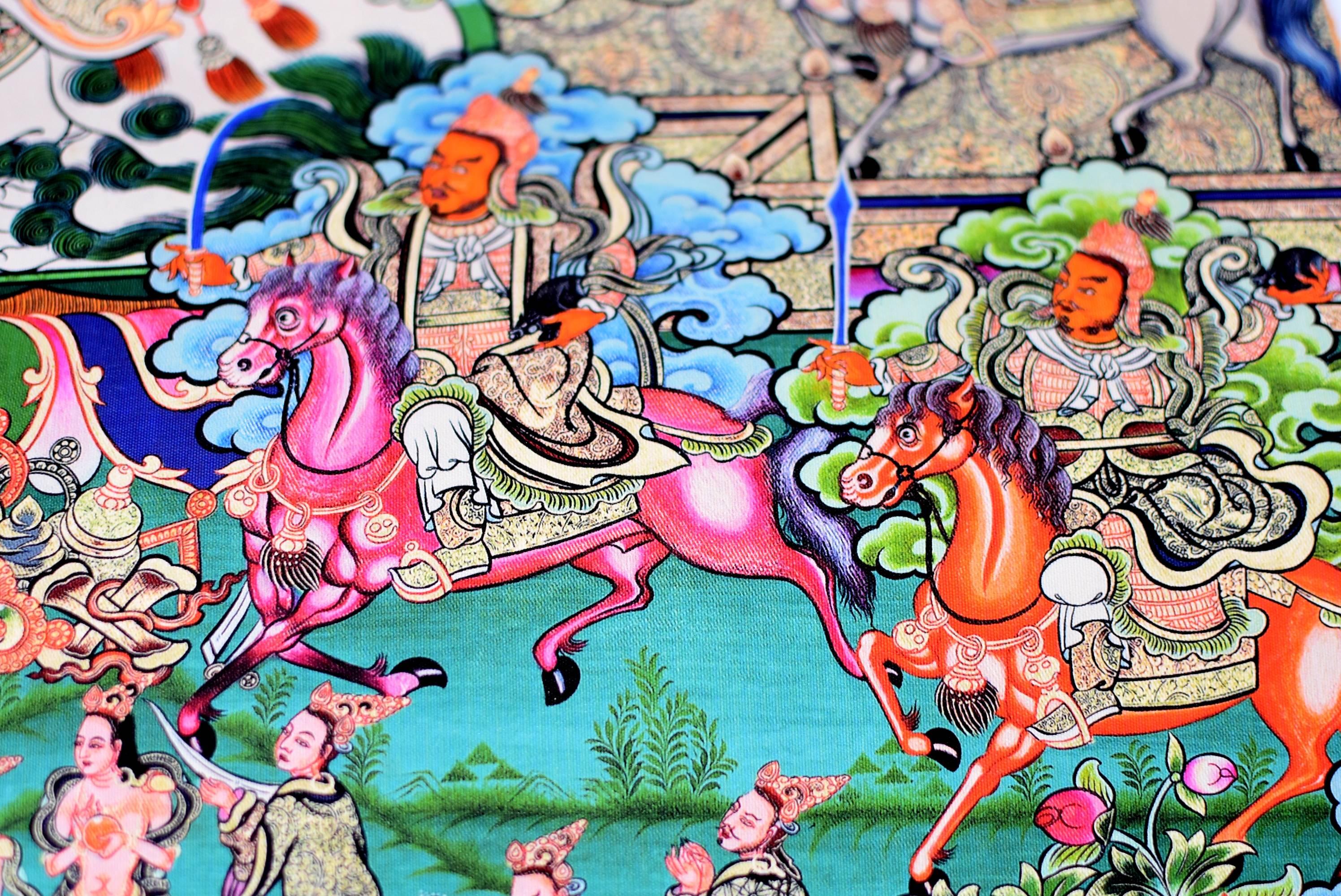 Paper Tibetan Thangka Painting Dorje Drolo, Hand-Painted Thanka