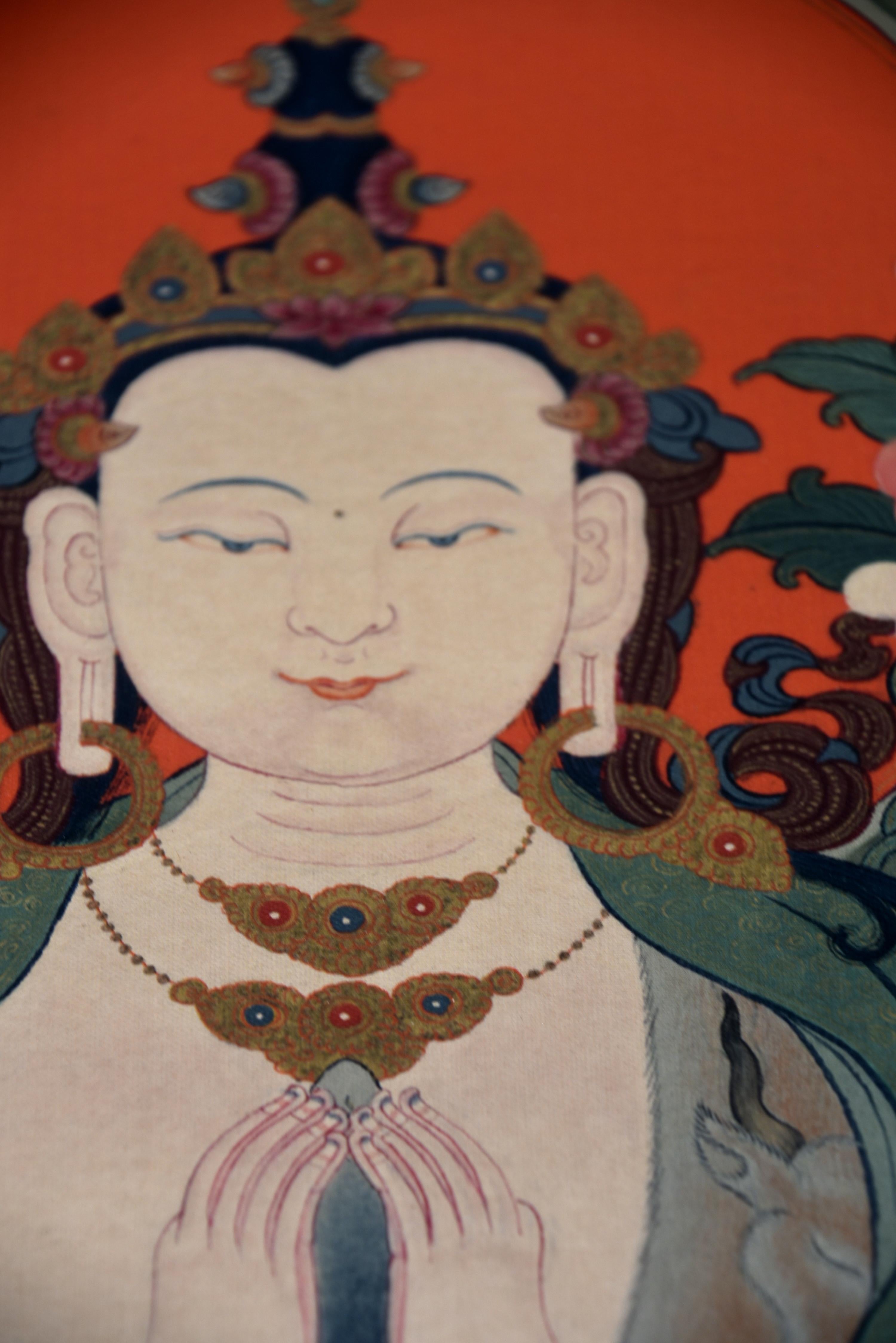 Tibetan Thangka White Tara on Linen Canvas 14