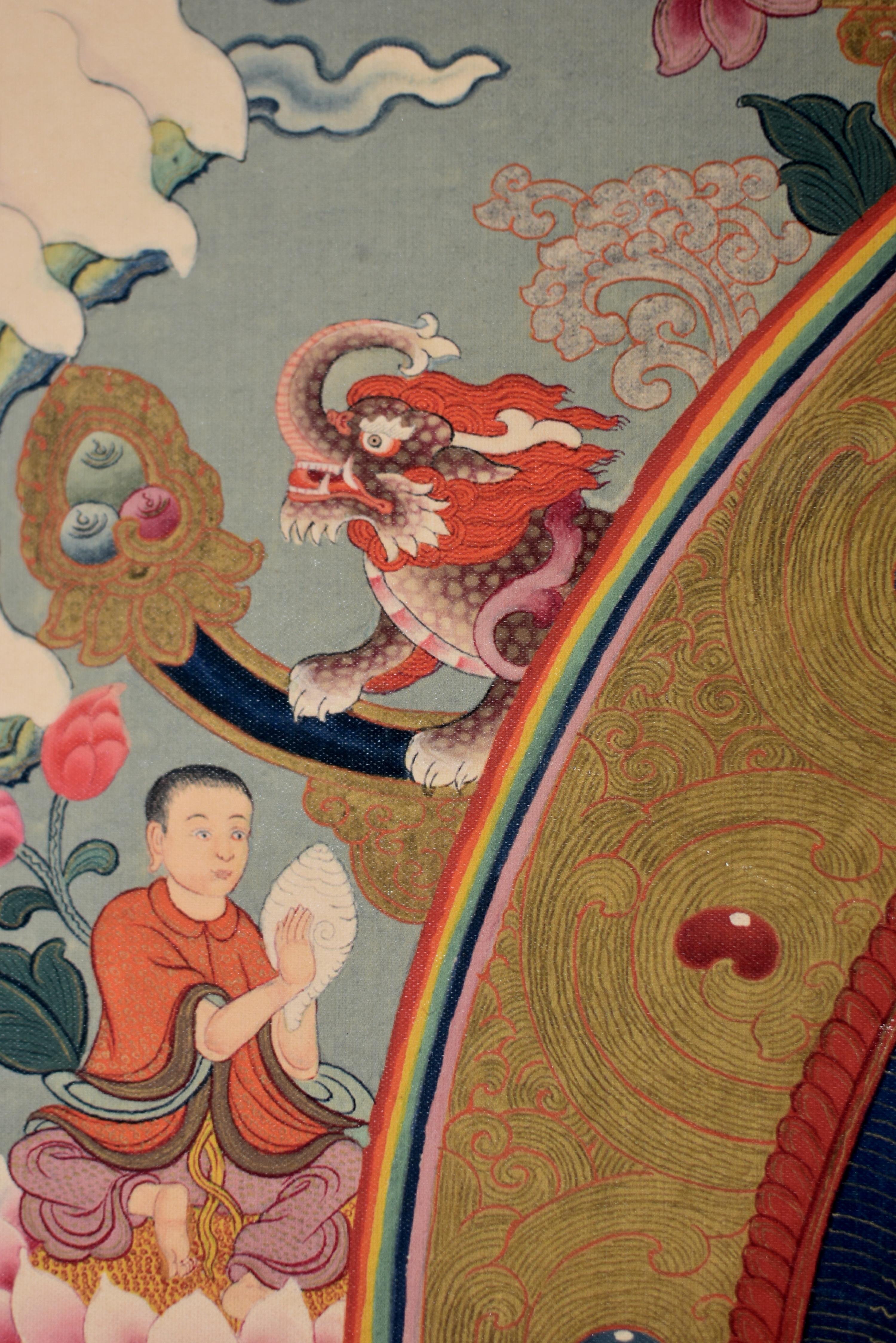 20th Century Tibetan Thangka White Tara on Linen Canvas