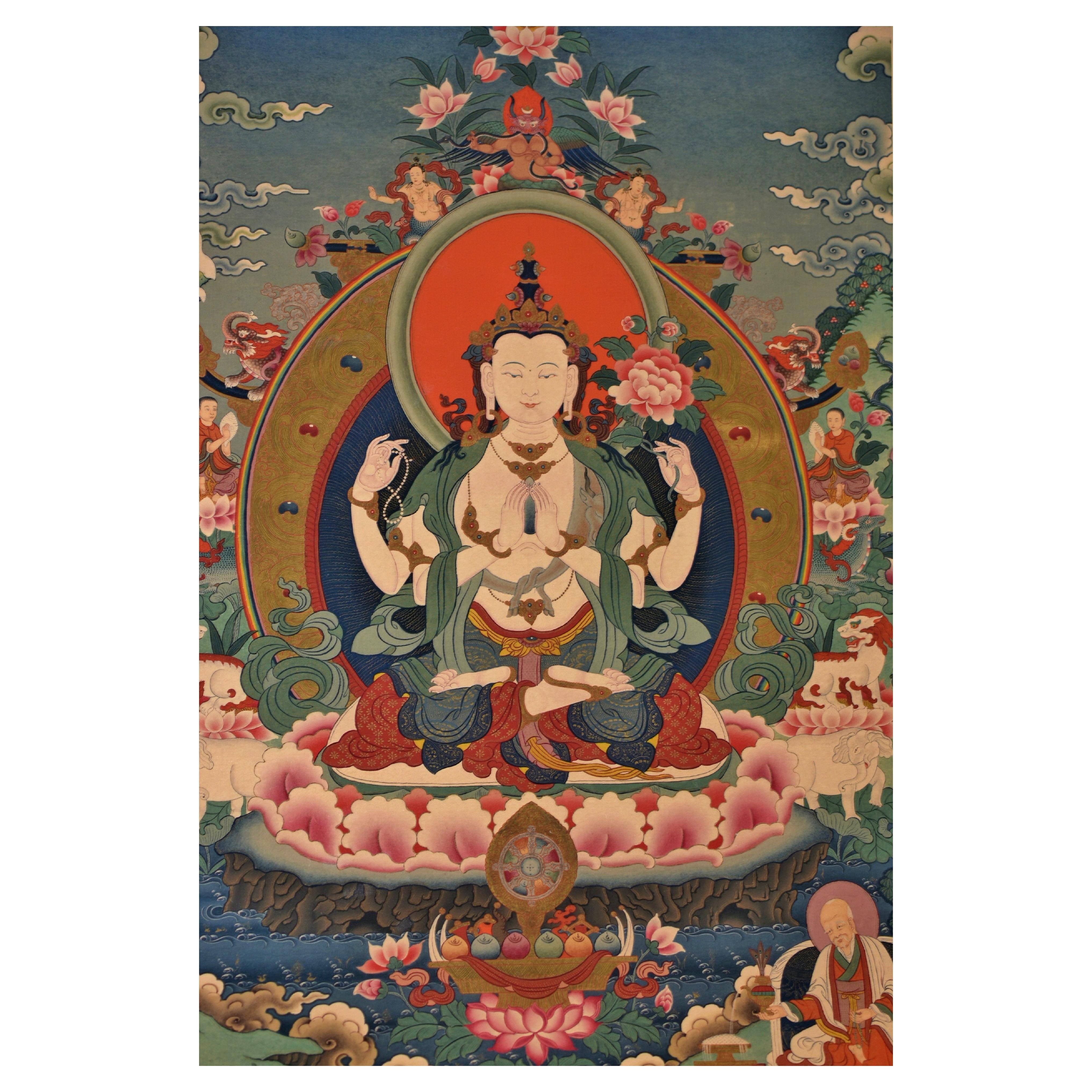 Tibetan Thangka White Tara on Linen Canvas