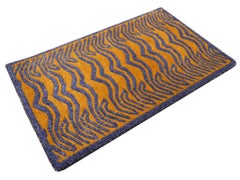 Tibetan Tiger Mini Rug Hand Knotsted Wool Silk Gold Blue by Djoharian Collection