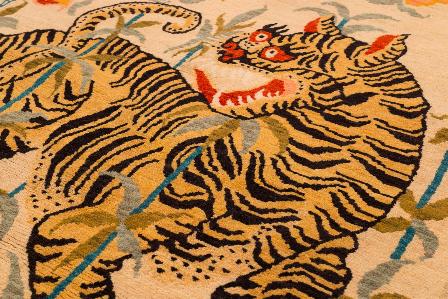 Hand-Knotted Tibetan Tiger Rug by Carini