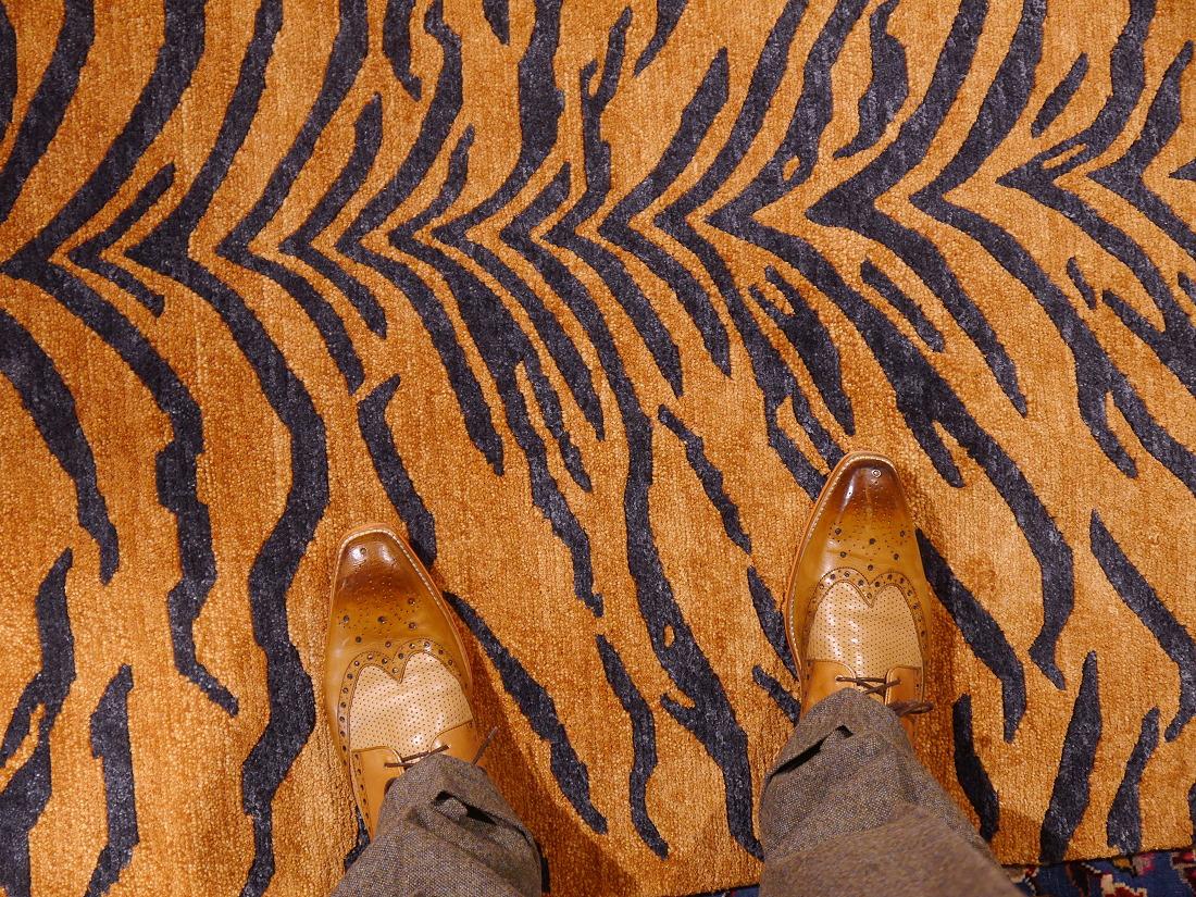 Tibetan Tiger Rug Hand Knotted Wool Rust Silk Graphite by Djoharian Collection For Sale 9