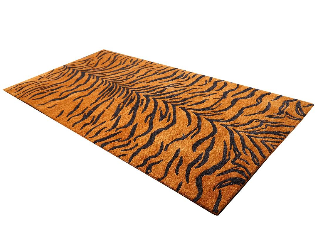 Art Deco Tibetan Tiger Rug Hand Knotted Wool Rust Silk Graphite by Djoharian Collection For Sale