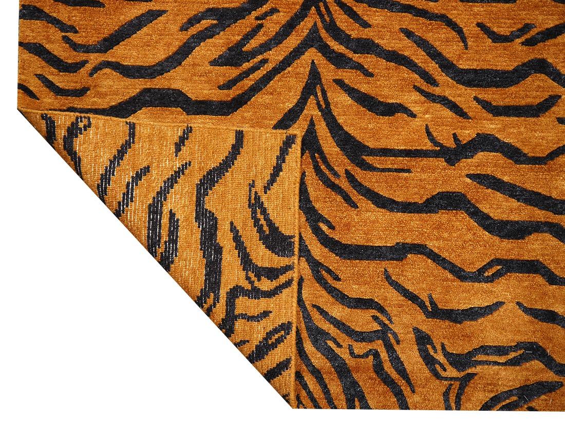 Hand-Knotted Tibetan Tiger Rug Hand Knotted Wool Rust Silk Graphite by Djoharian Collection For Sale