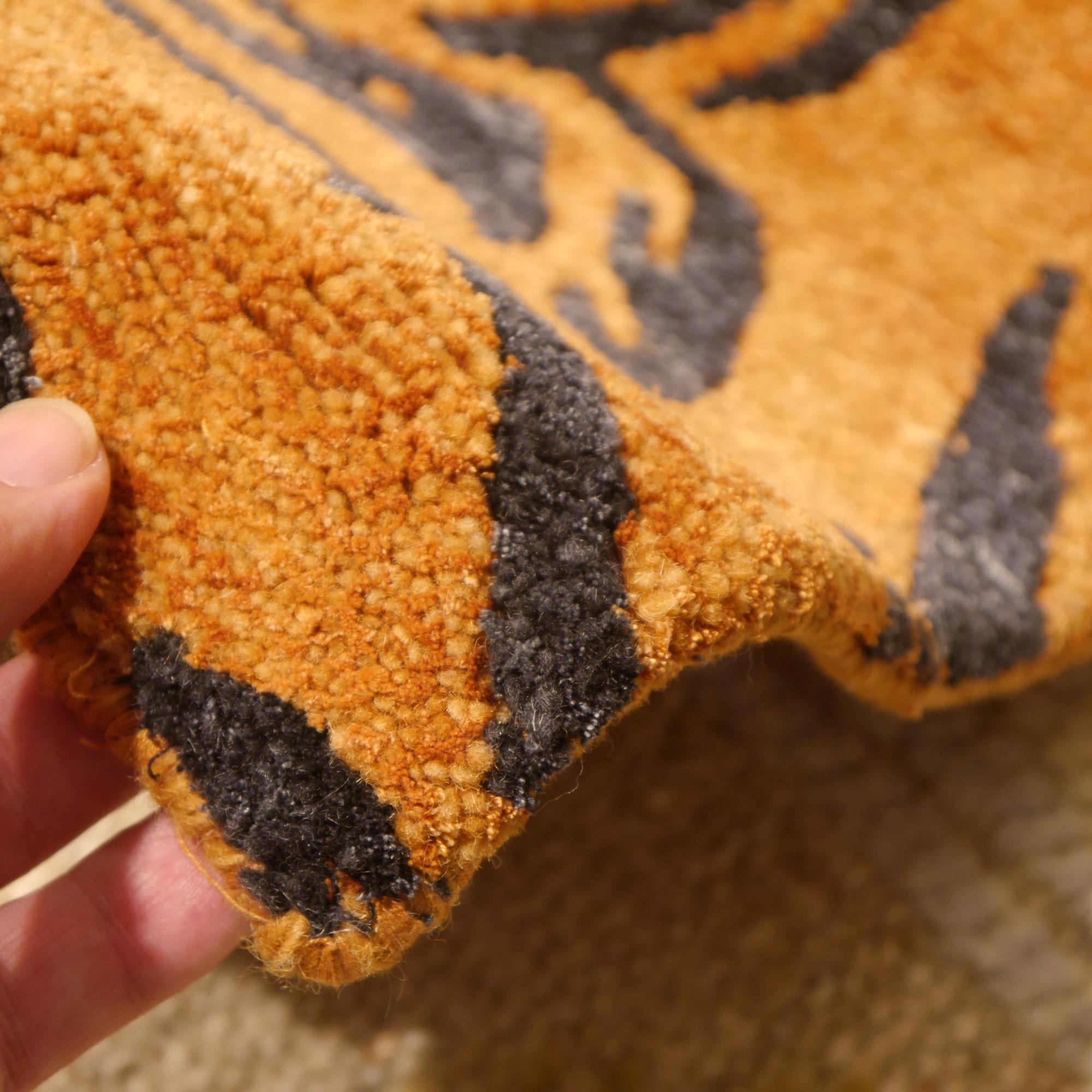 Hand-Knotted Tibetan Tiger Rug Hand Knotted Wool Rust Silk Graphite by Djoharian Collection For Sale