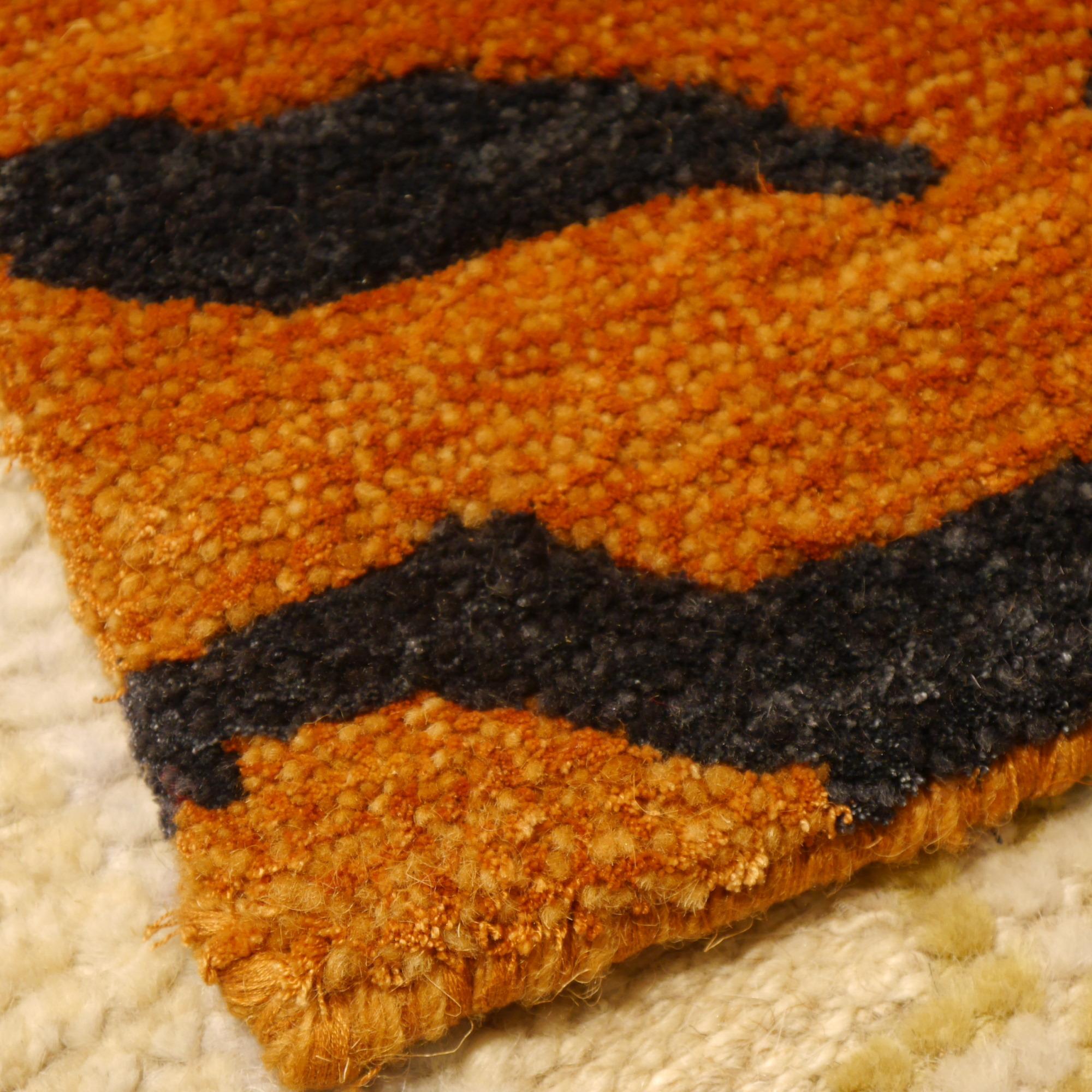 Contemporary Tibetan Tiger Rug Hand Knotted Wool Rust Silk Graphite by Djoharian Collection For Sale
