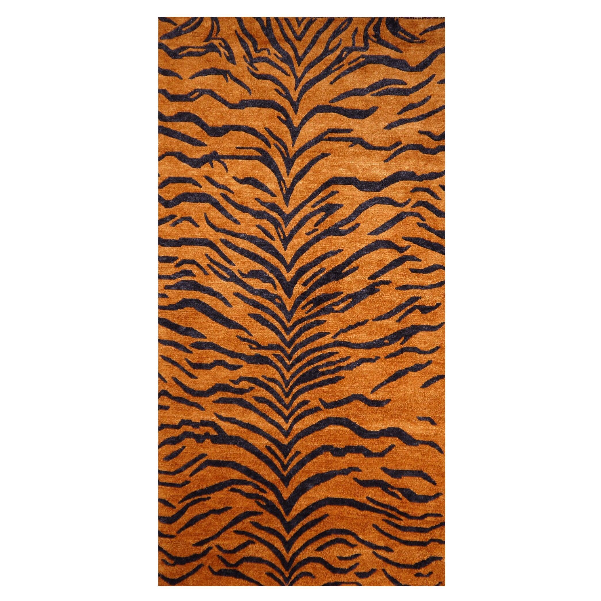 Alfombra Tigre Tibetano Lana Anudada a Mano Seda Óxido Grafito by Djoharian Collection