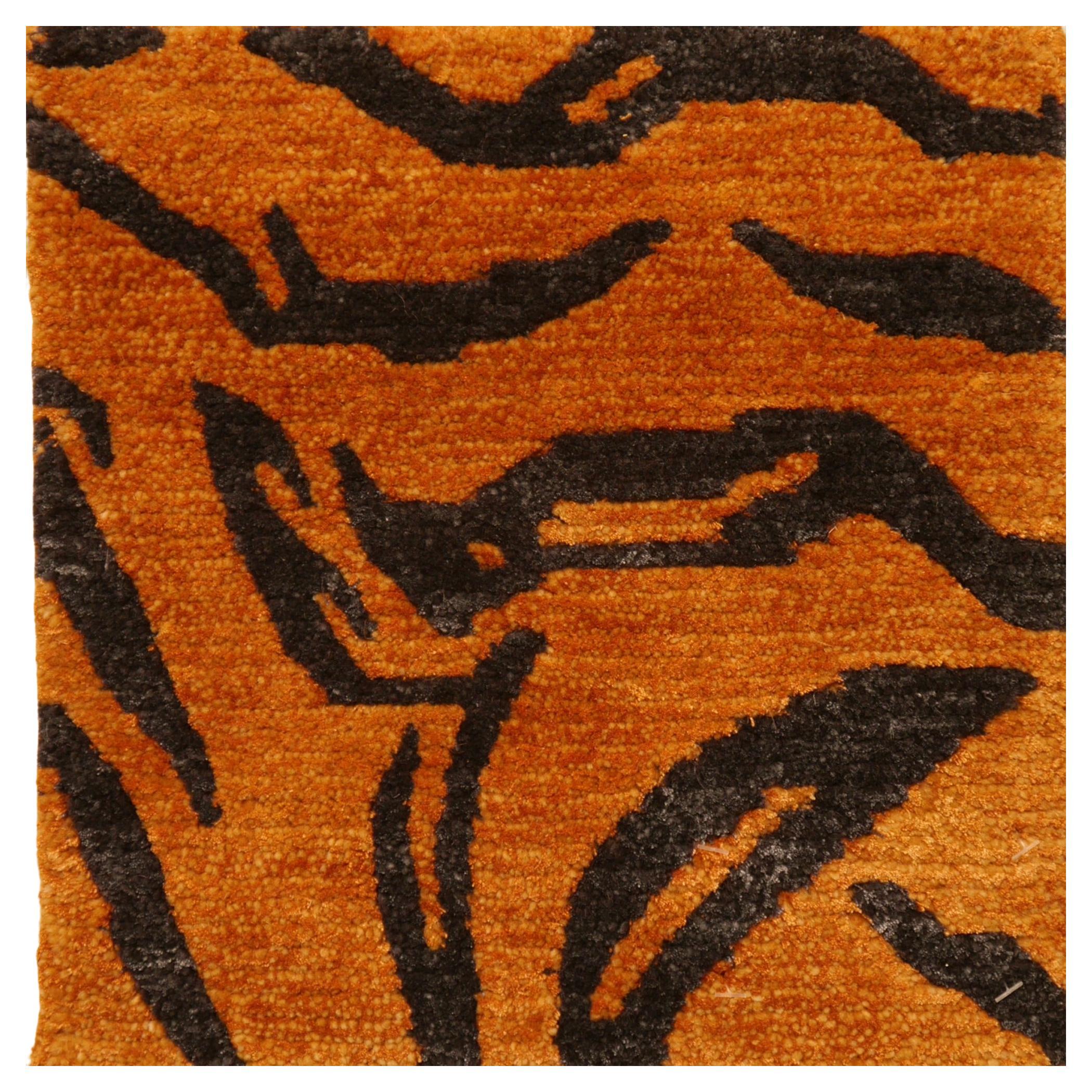 Tibetan Tiger Rug Hand Knotted Wool Rust Silk Graphite by Djoharian Collection For Sale