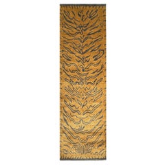 Tibetan Tiger Rug Hand Knotted Wool Silk Amber Charcoal by Djoharian Collection